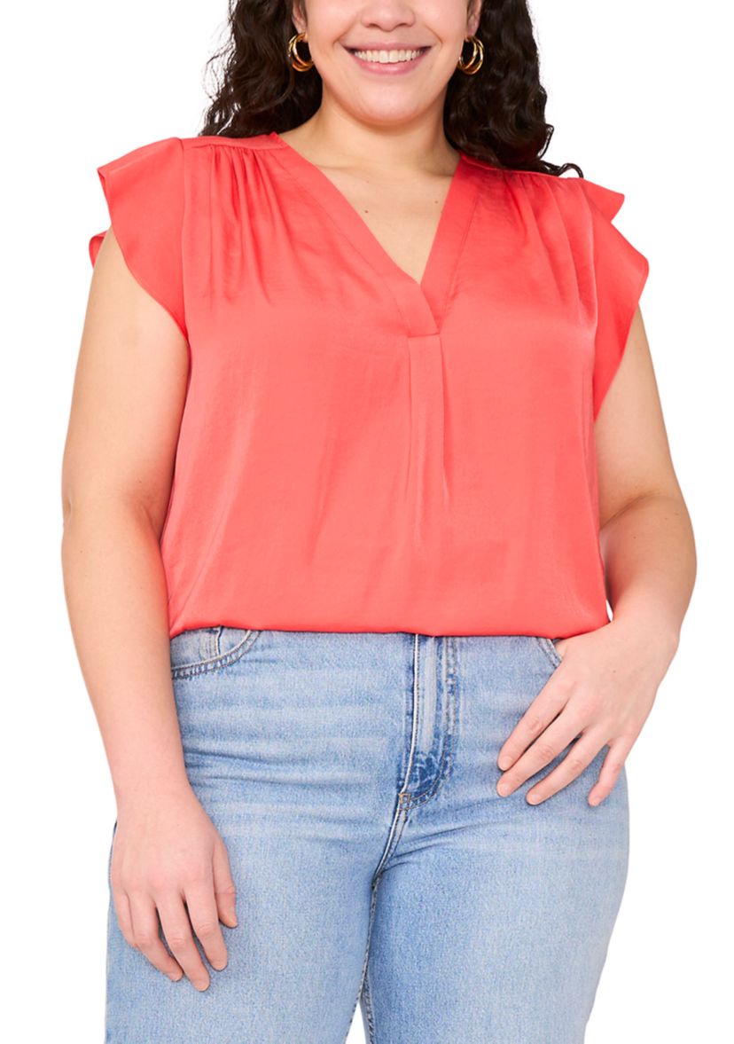 Womens V-Neck Ruffle Sleeve Blouse 