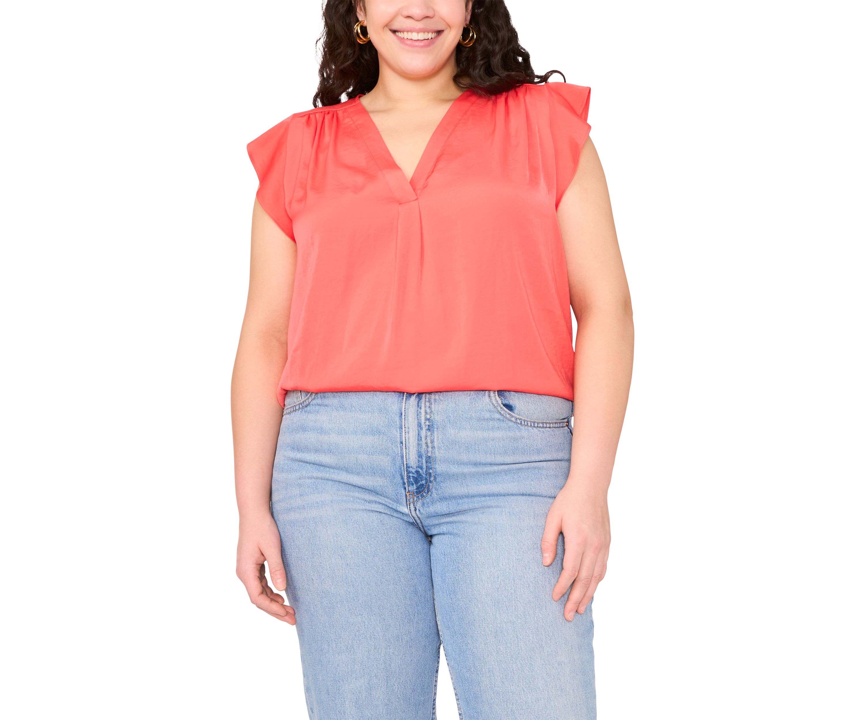 Womens V-Neck Ruffle Sleeve Blouse 