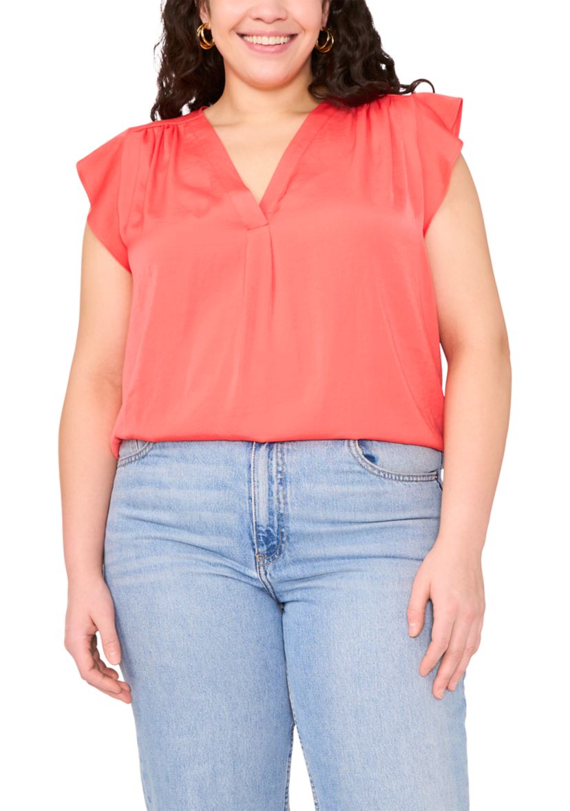 Womens V-Neck Ruffle Sleeve Blouse 