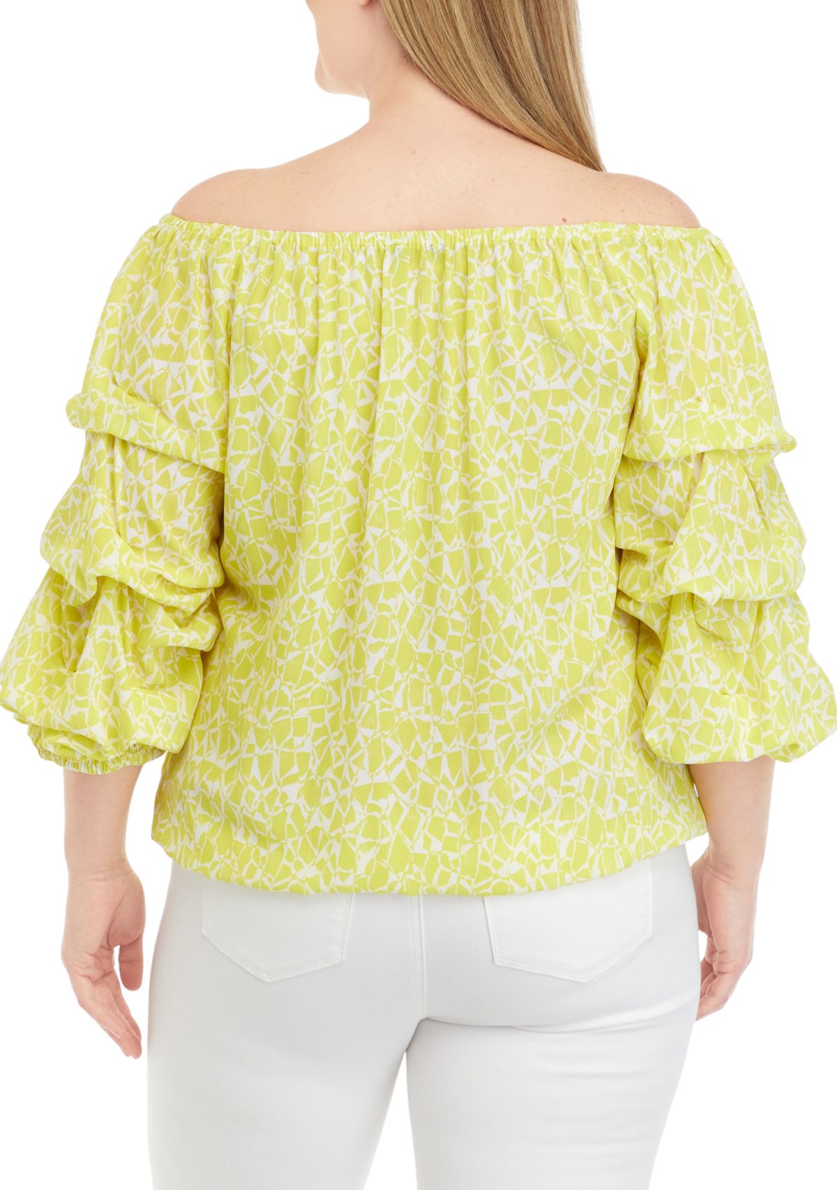 Plus Size Off the Shoulder Bubble Sleeve Blouse with Tie