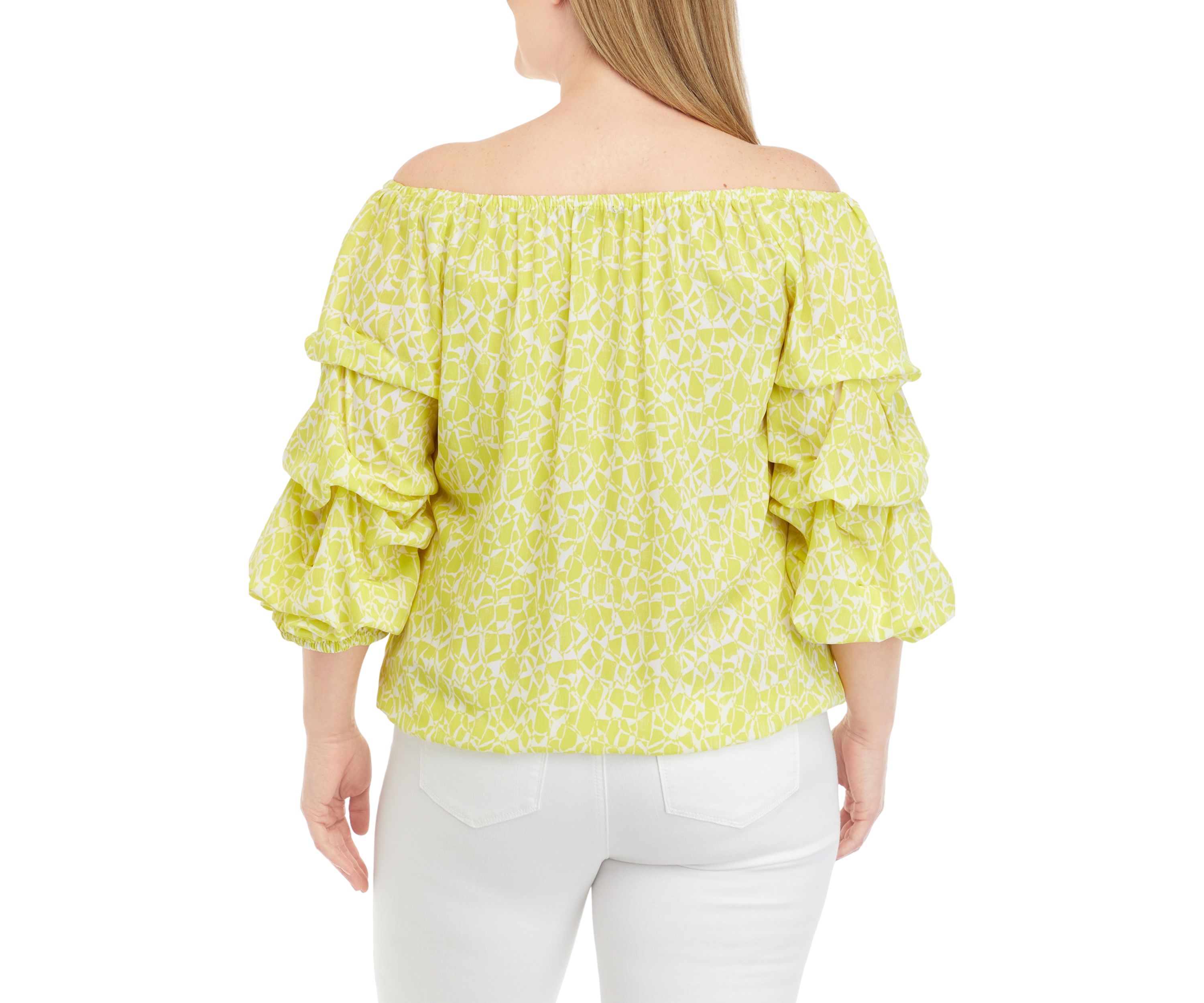 Plus Size Off the Shoulder Bubble Sleeve Blouse with Tie
