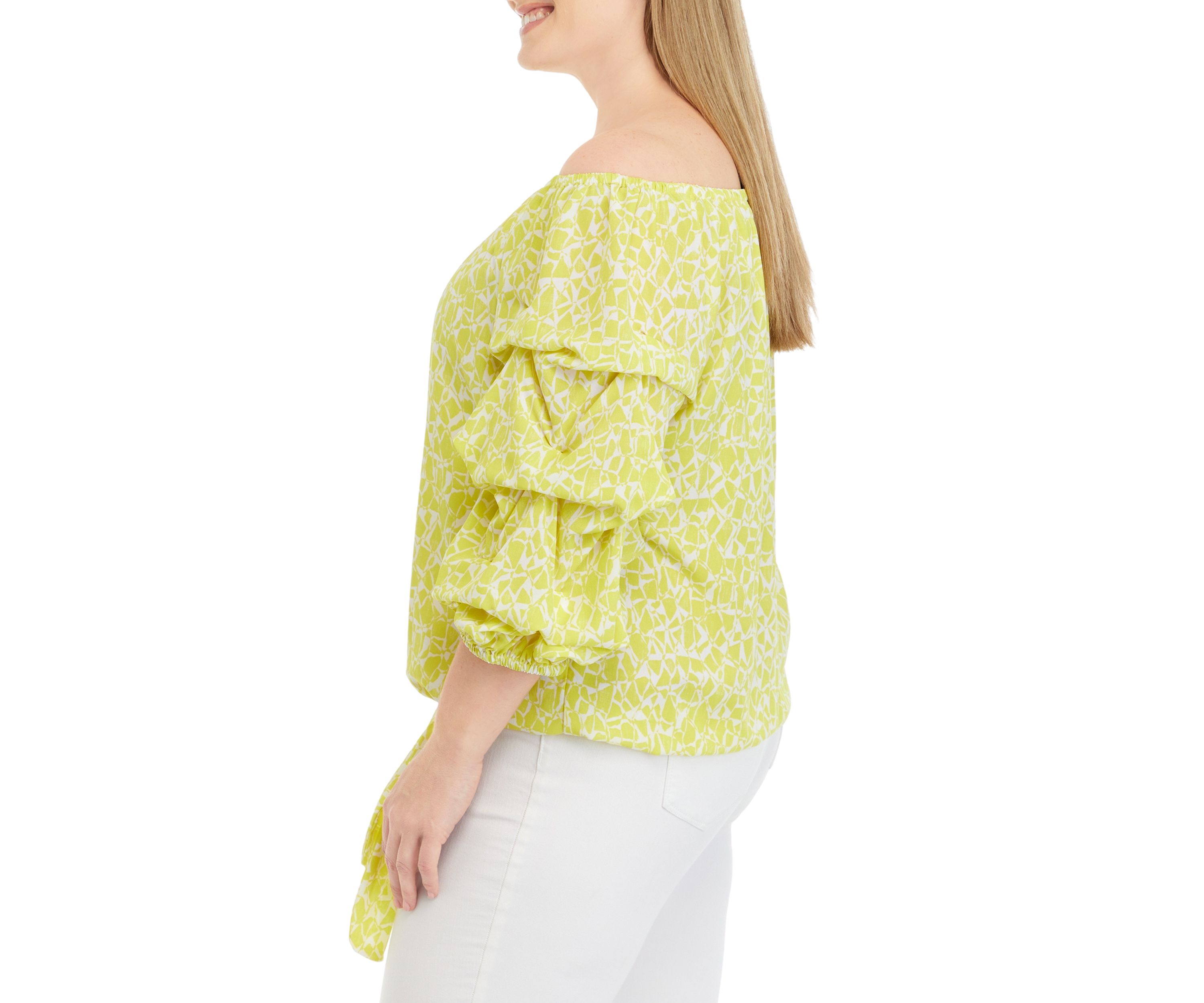 Plus Size Off the Shoulder Bubble Sleeve Blouse with Tie