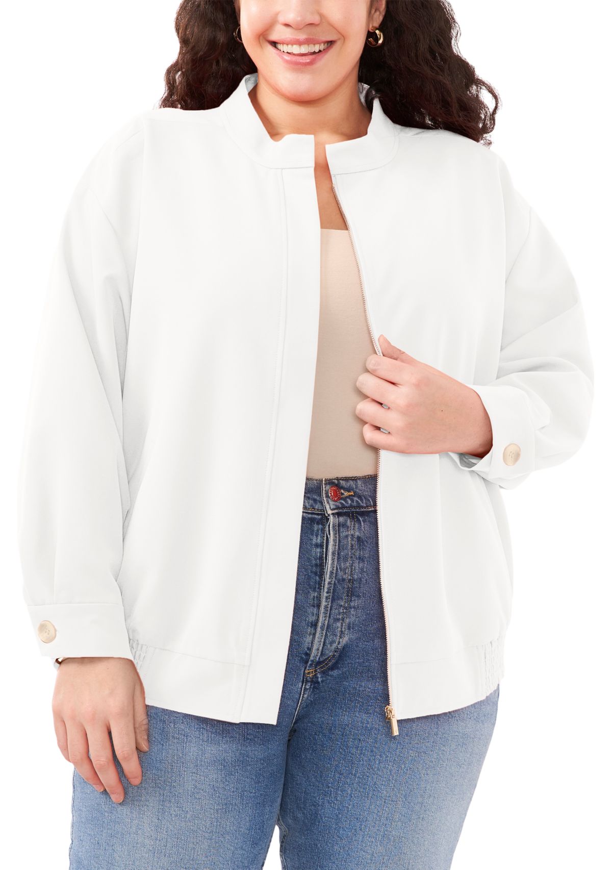 Plus Size Oversized Bomber Jacket with Hidden Placket 