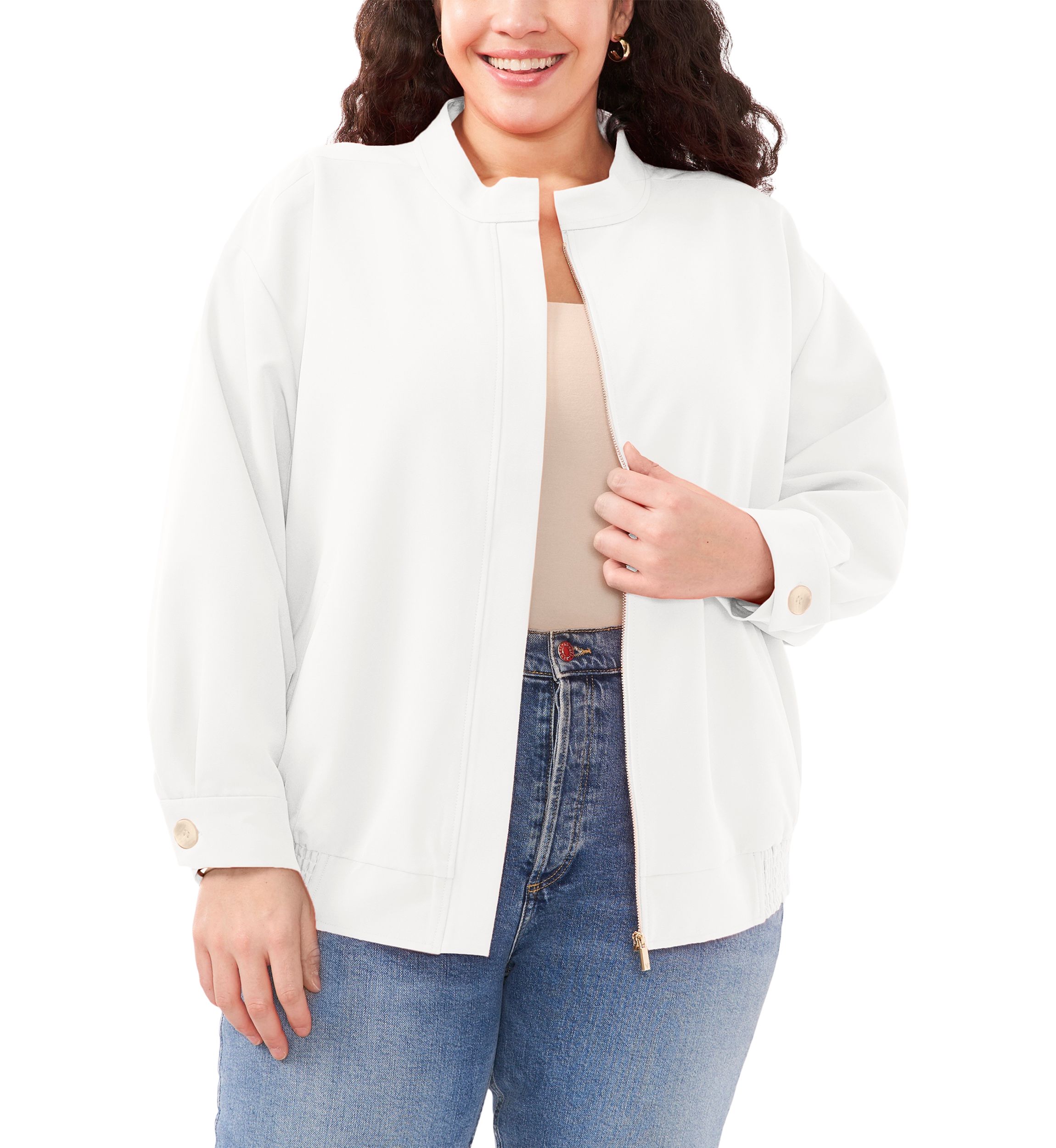 Plus Size Oversized Bomber Jacket with Hidden Placket 