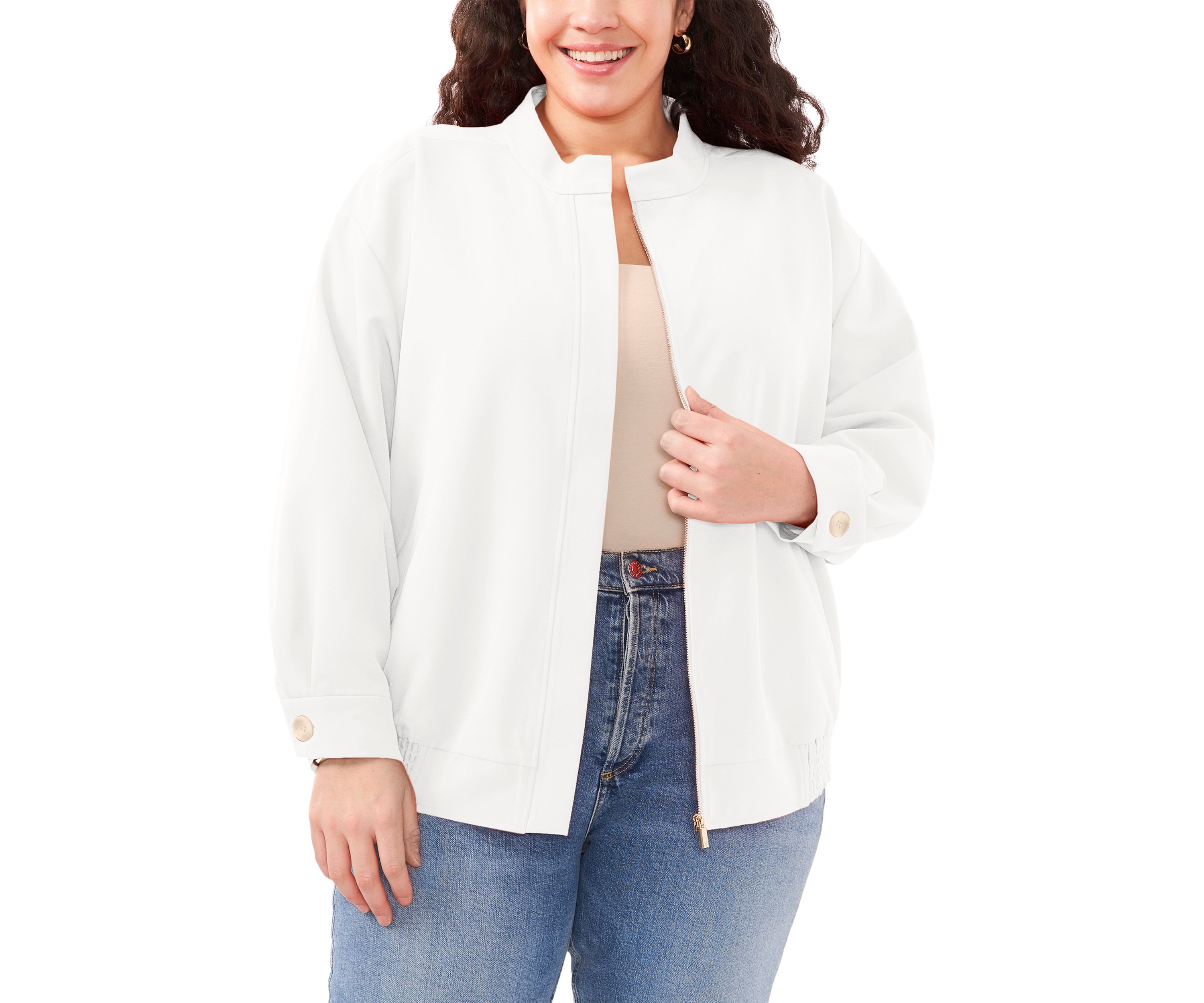 Plus Size Oversized Bomber Jacket with Hidden Placket 