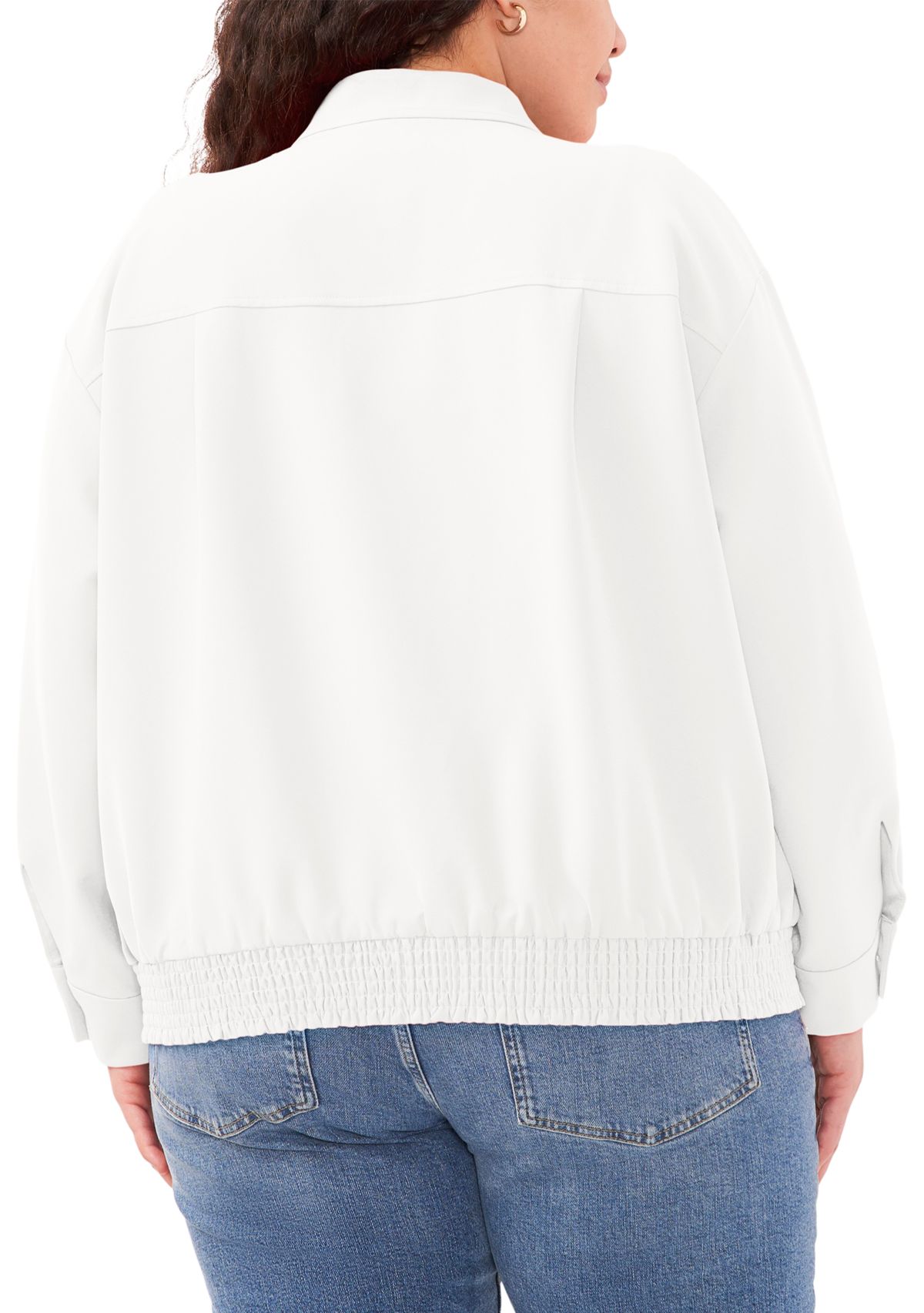 Plus Size Oversized Bomber Jacket with Hidden Placket 