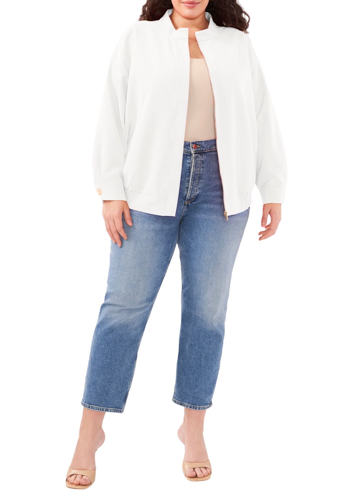 Plus Size Oversized Bomber Jacket with Hidden Placket 