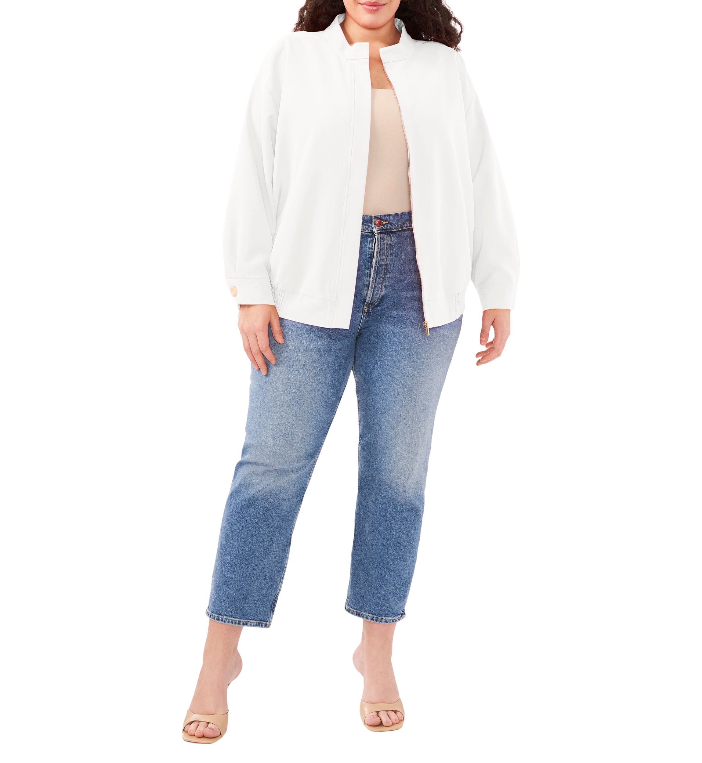 Plus Size Oversized Bomber Jacket with Hidden Placket 
