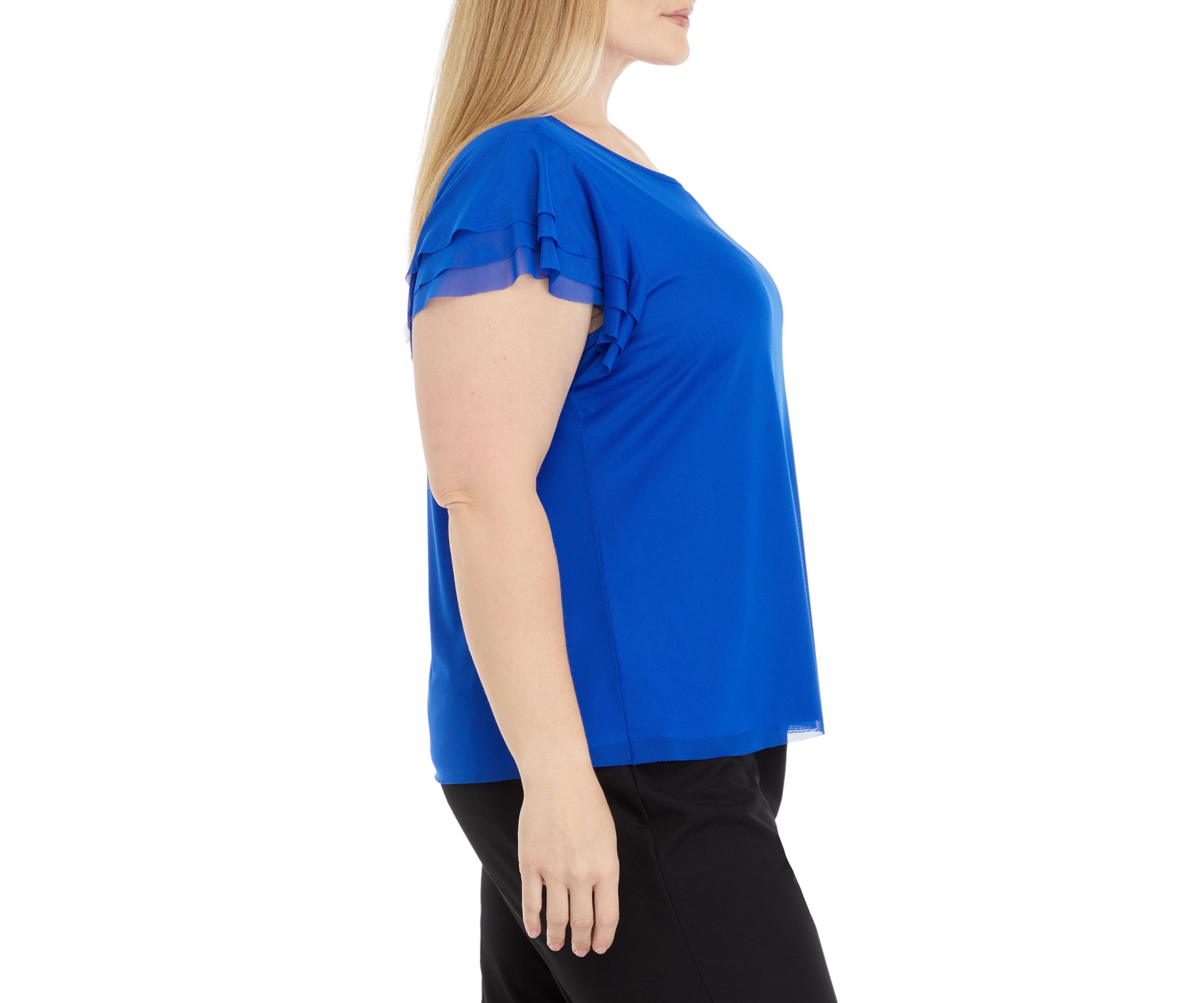 Plus Size Crew Neck Blouse with Flutter Sleeves