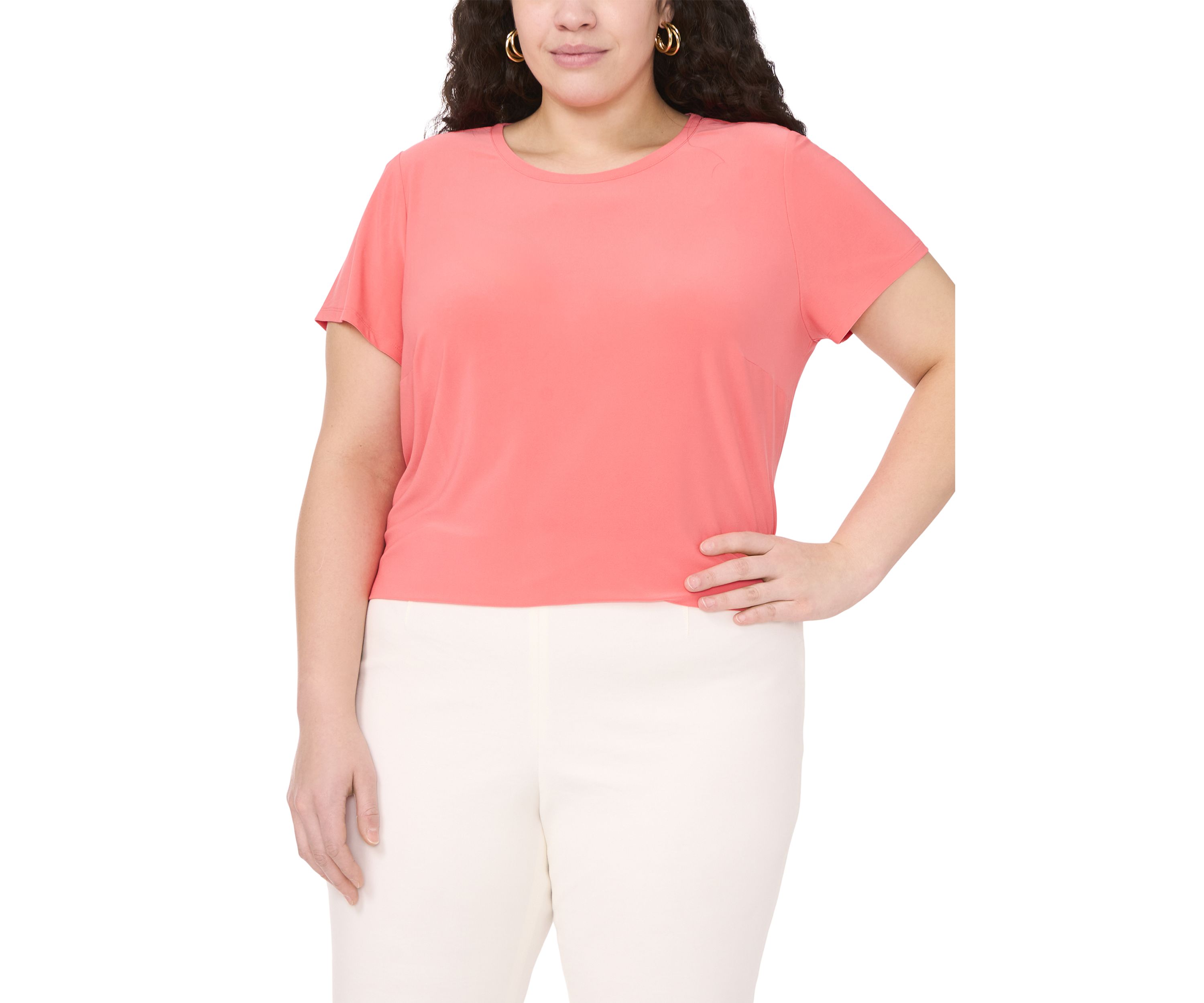 Plus Size Short Sleeve Crew Neck Split Back T-Shirt