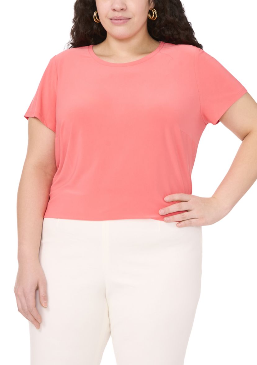 Plus Size Short Sleeve Crew Neck Split Back T-Shirt