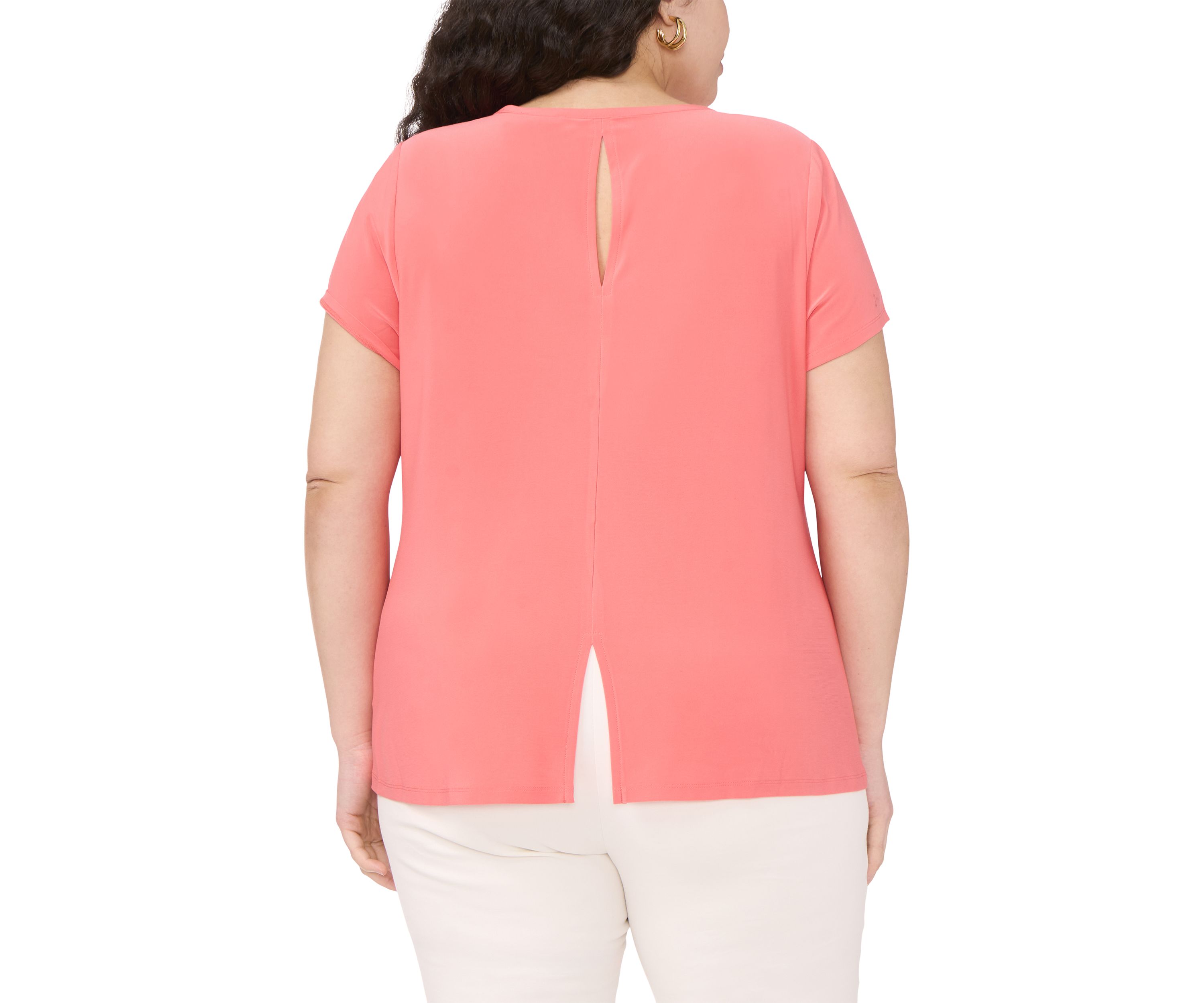 Plus Size Short Sleeve Crew Neck Split Back T-Shirt