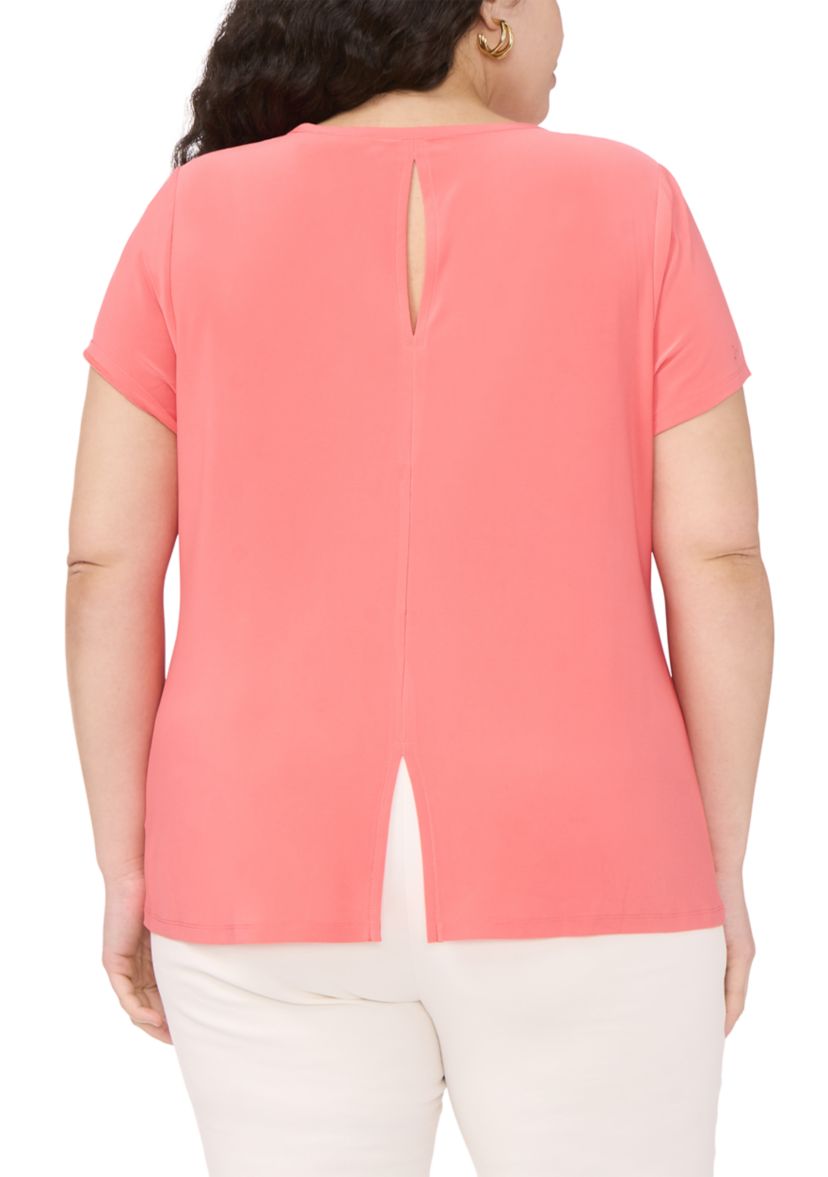 Plus Size Short Sleeve Crew Neck Split Back T-Shirt