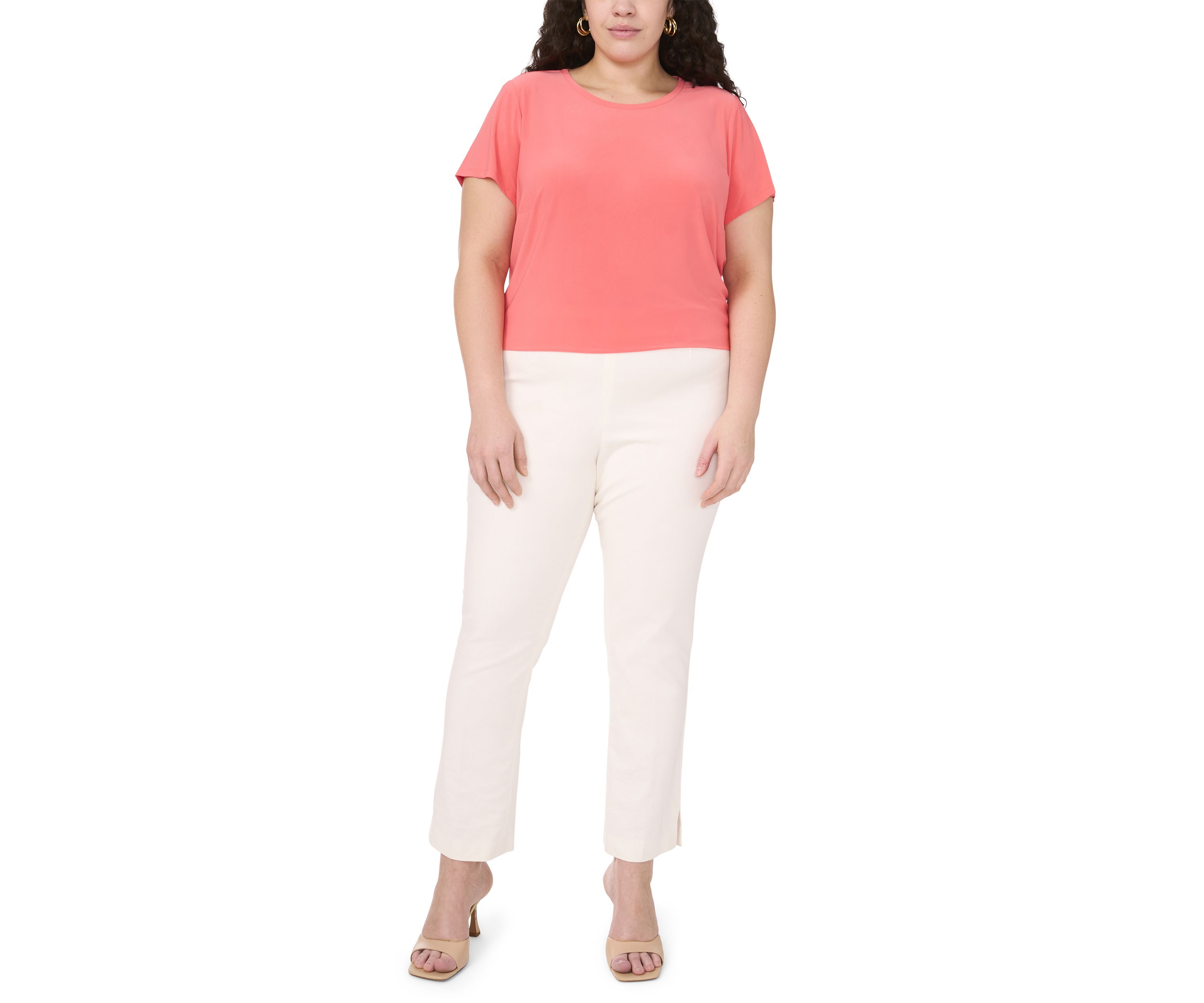 Plus Size Short Sleeve Crew Neck Split Back T-Shirt