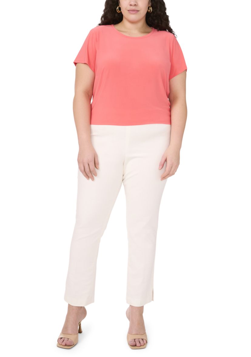 Plus Size Short Sleeve Crew Neck Split Back T-Shirt
