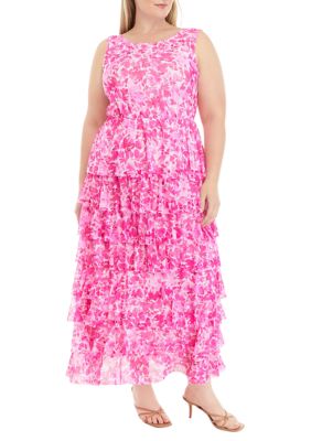 Plus Sleeveless Ruffled Floral Maxi Dress