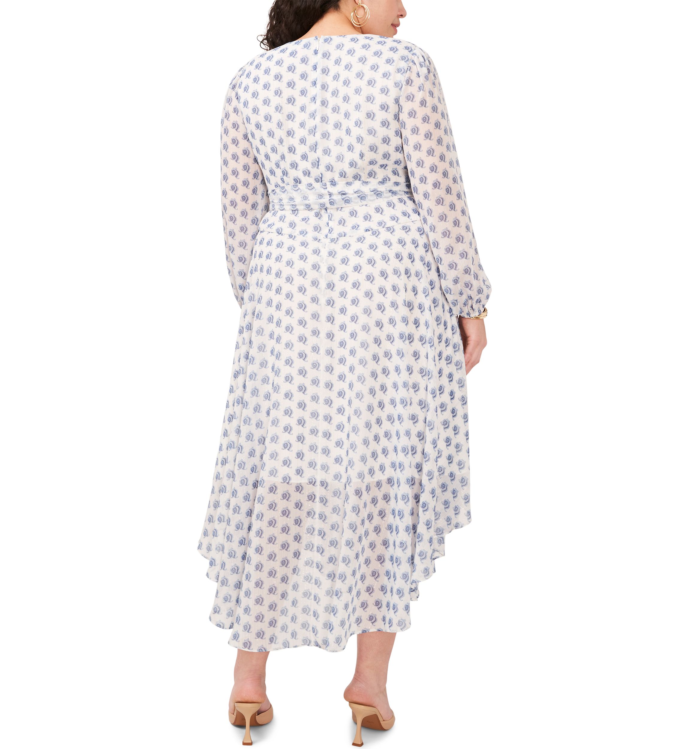 Plus Size V-Neck Tie Wais Printed Maxi Dress