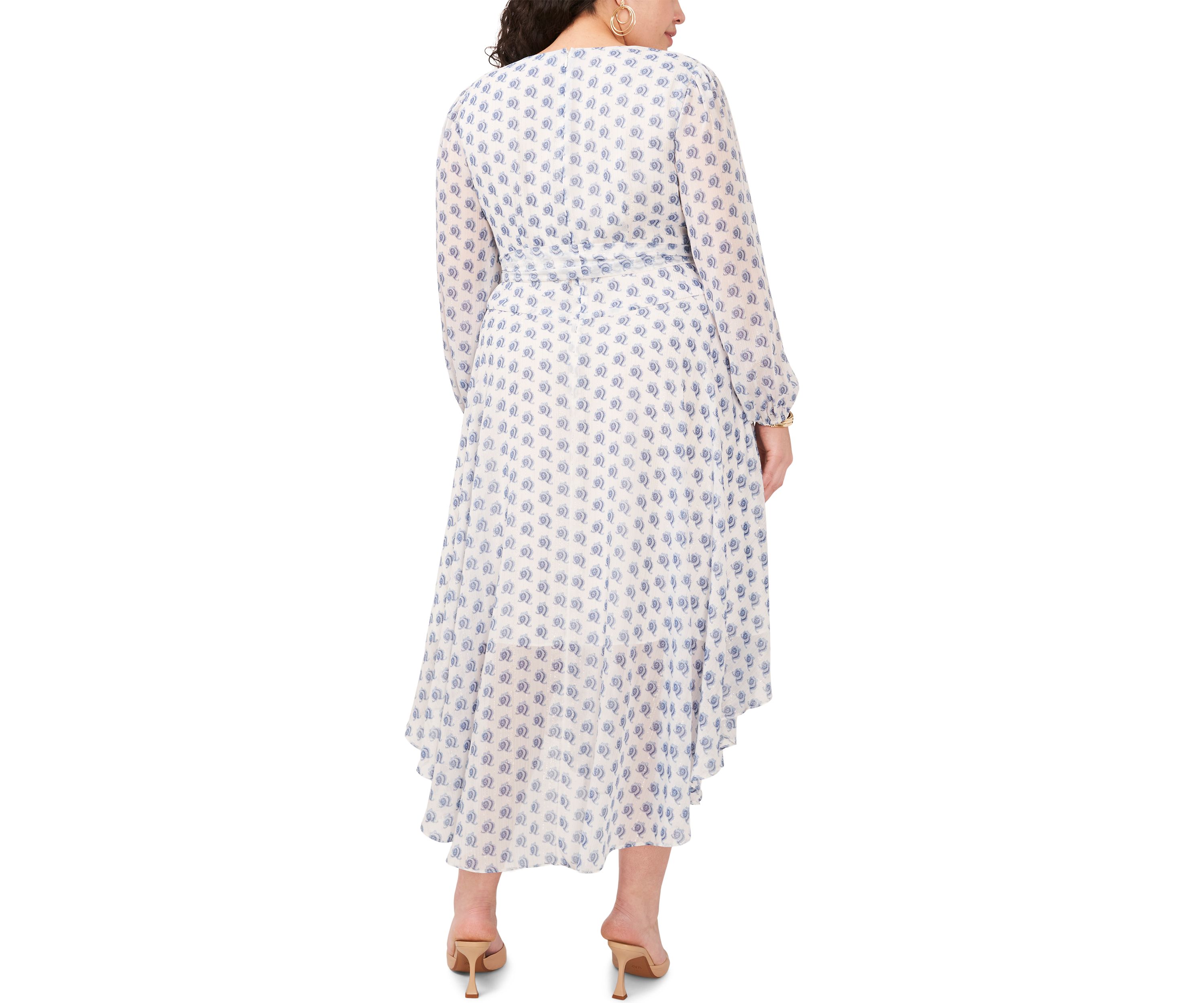Plus Size V-Neck Tie Wais Printed Maxi Dress