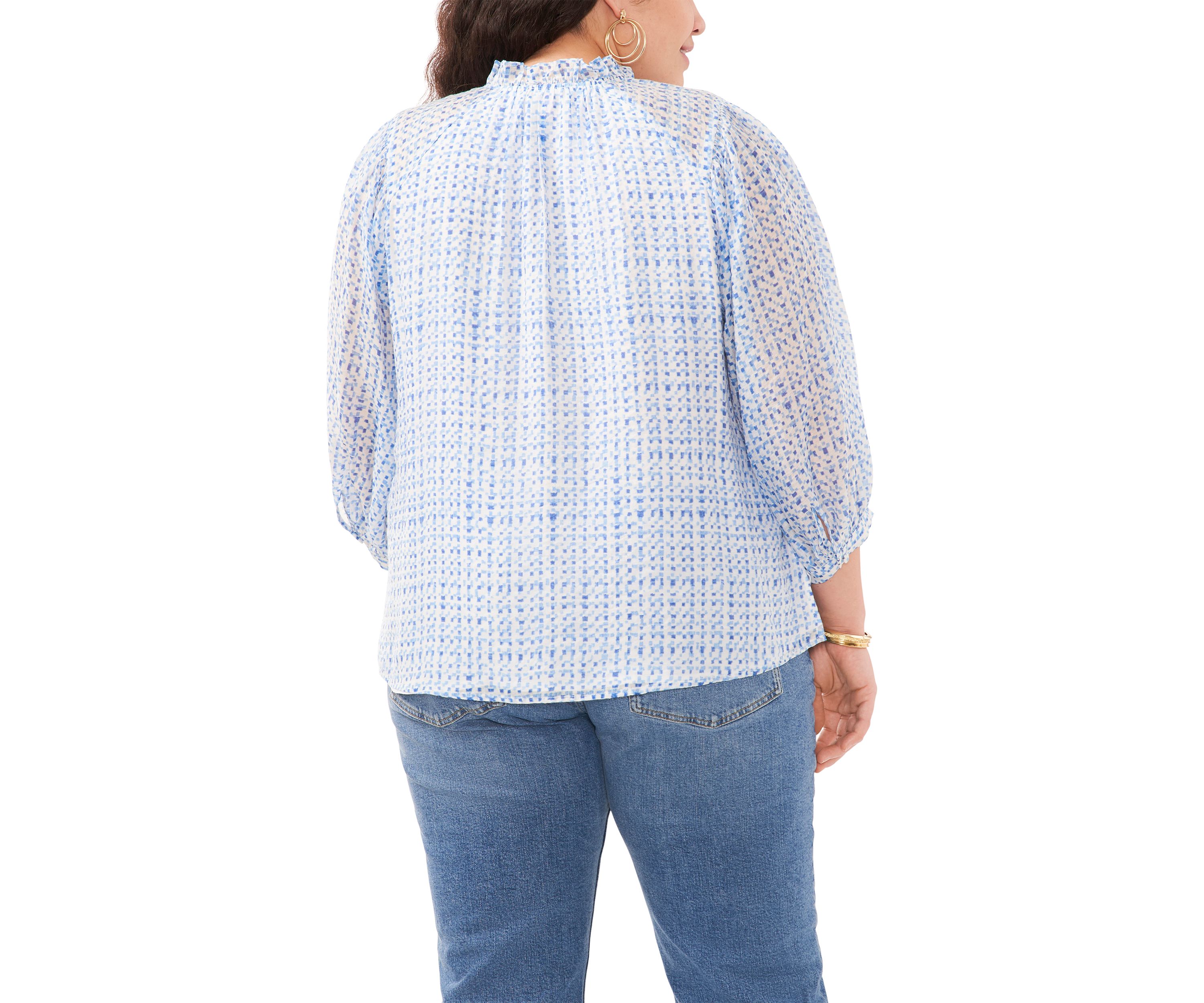 Plus Size Peasant Split Neck Blouse with Ties