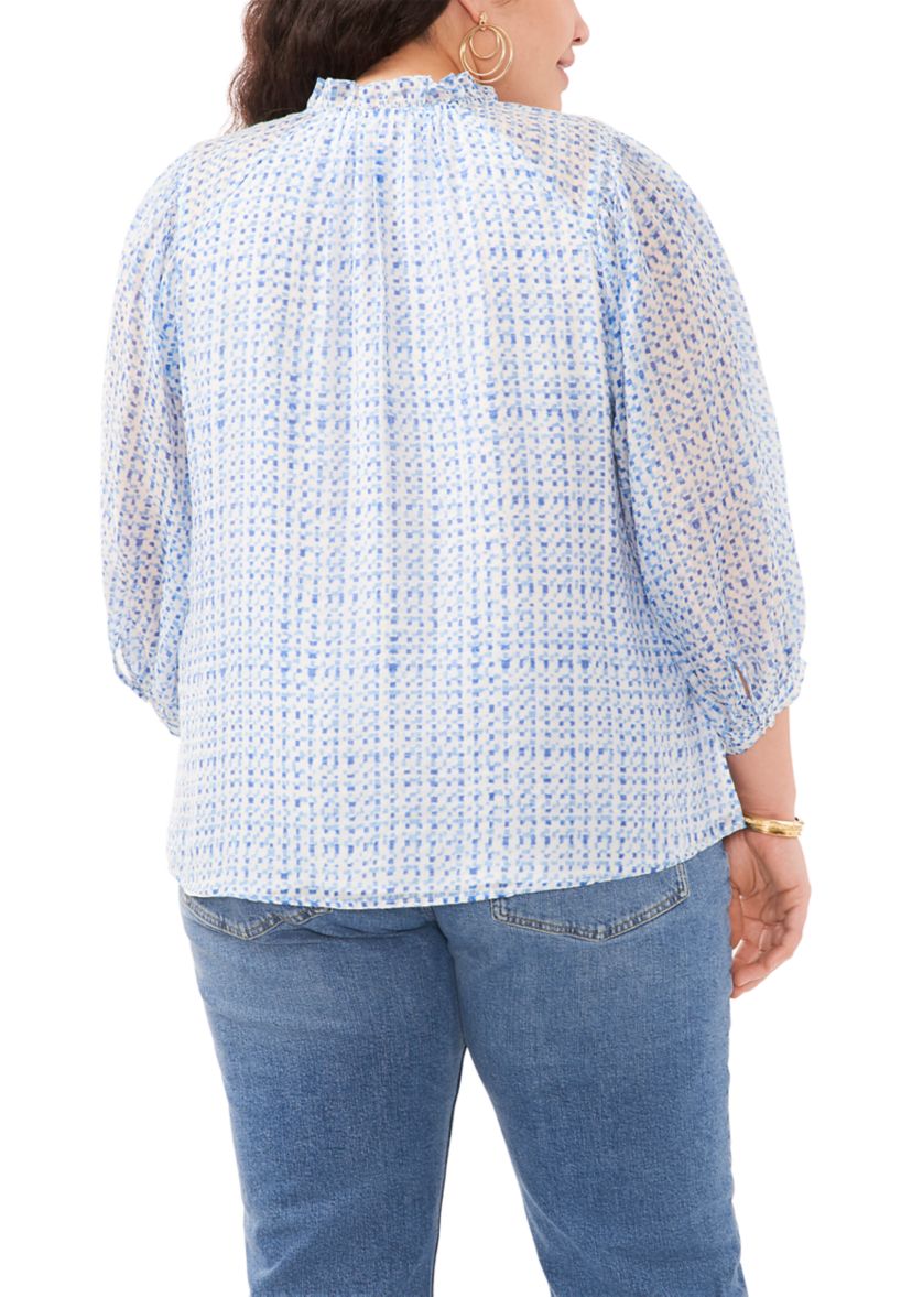 Plus Size Peasant Split Neck Blouse with Ties