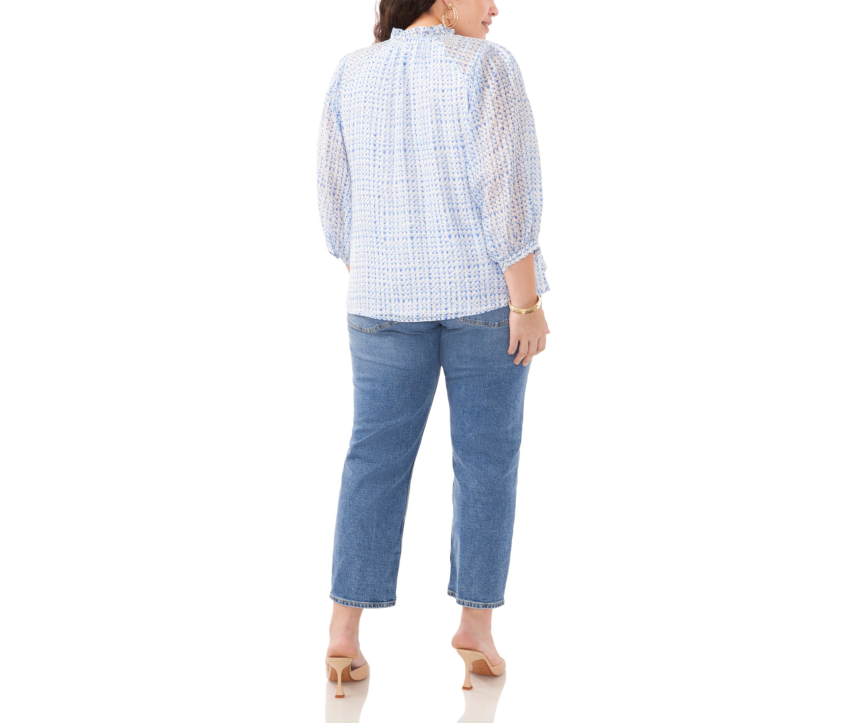 Plus Size Peasant Split Neck Blouse with Ties