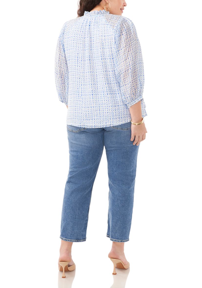 Plus Size Peasant Split Neck Blouse with Ties