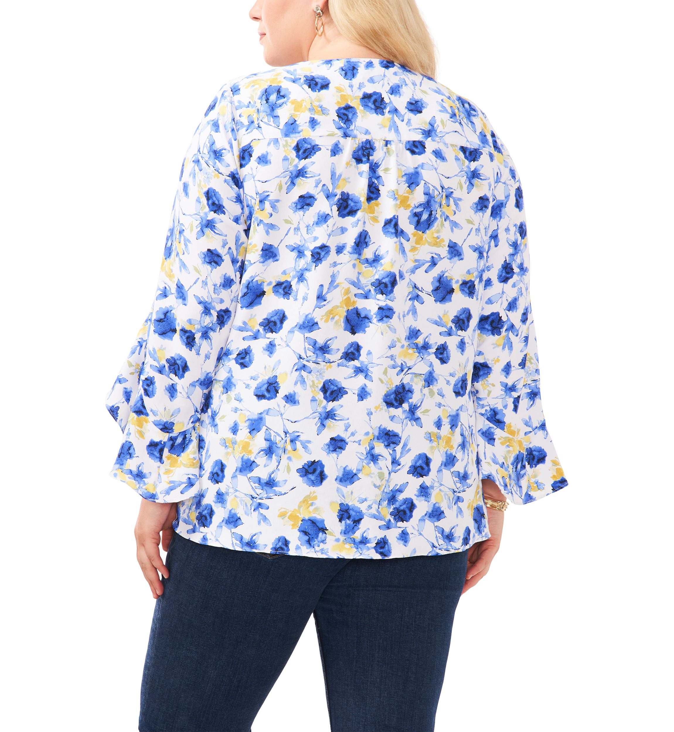 Plus Size V-Neck Blouse with Double Layer Hem