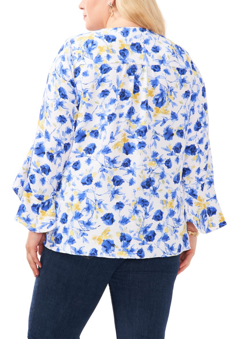 Plus Size V-Neck Blouse with Double Layer Hem