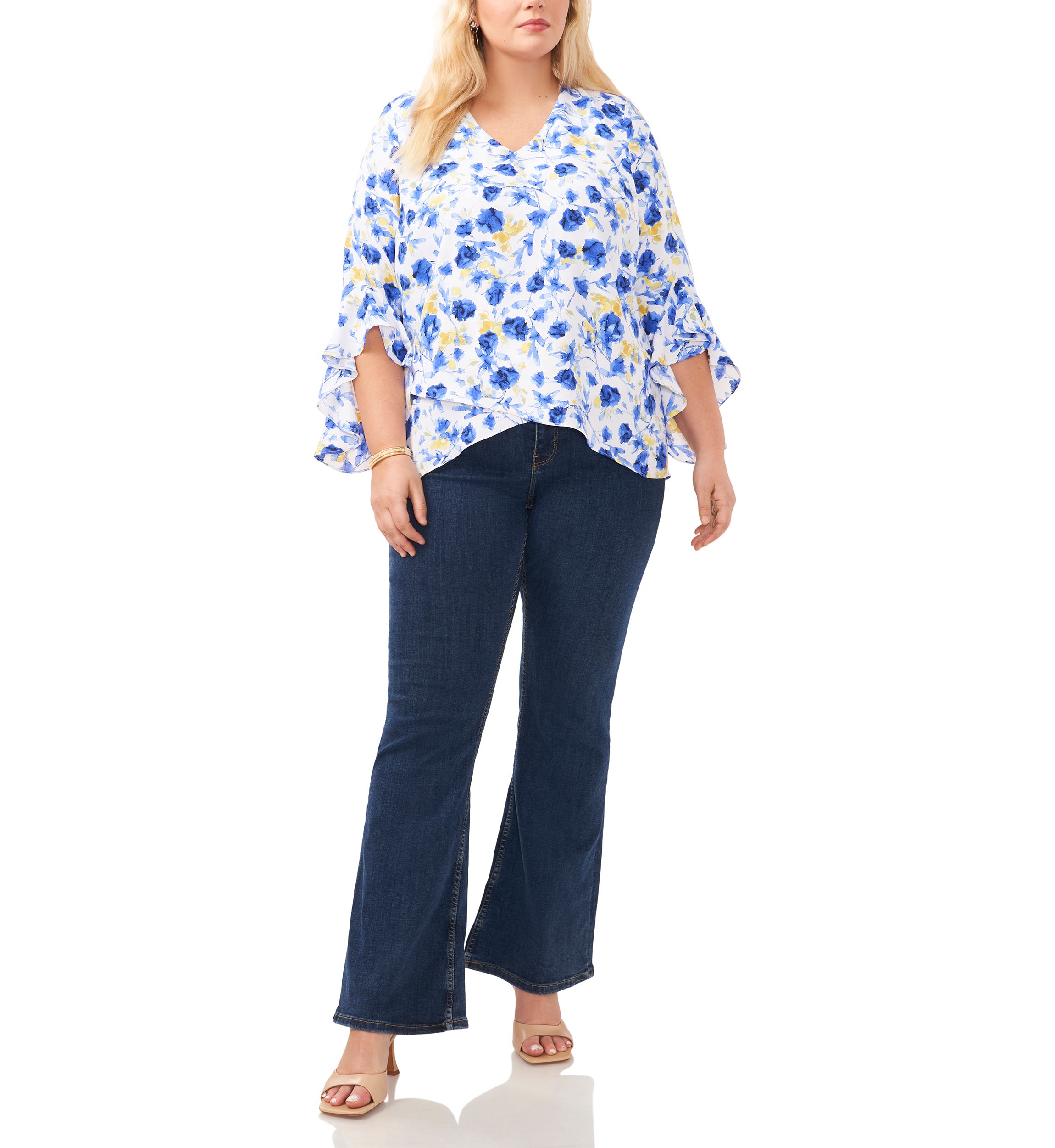 Plus Size V-Neck Blouse with Double Layer Hem