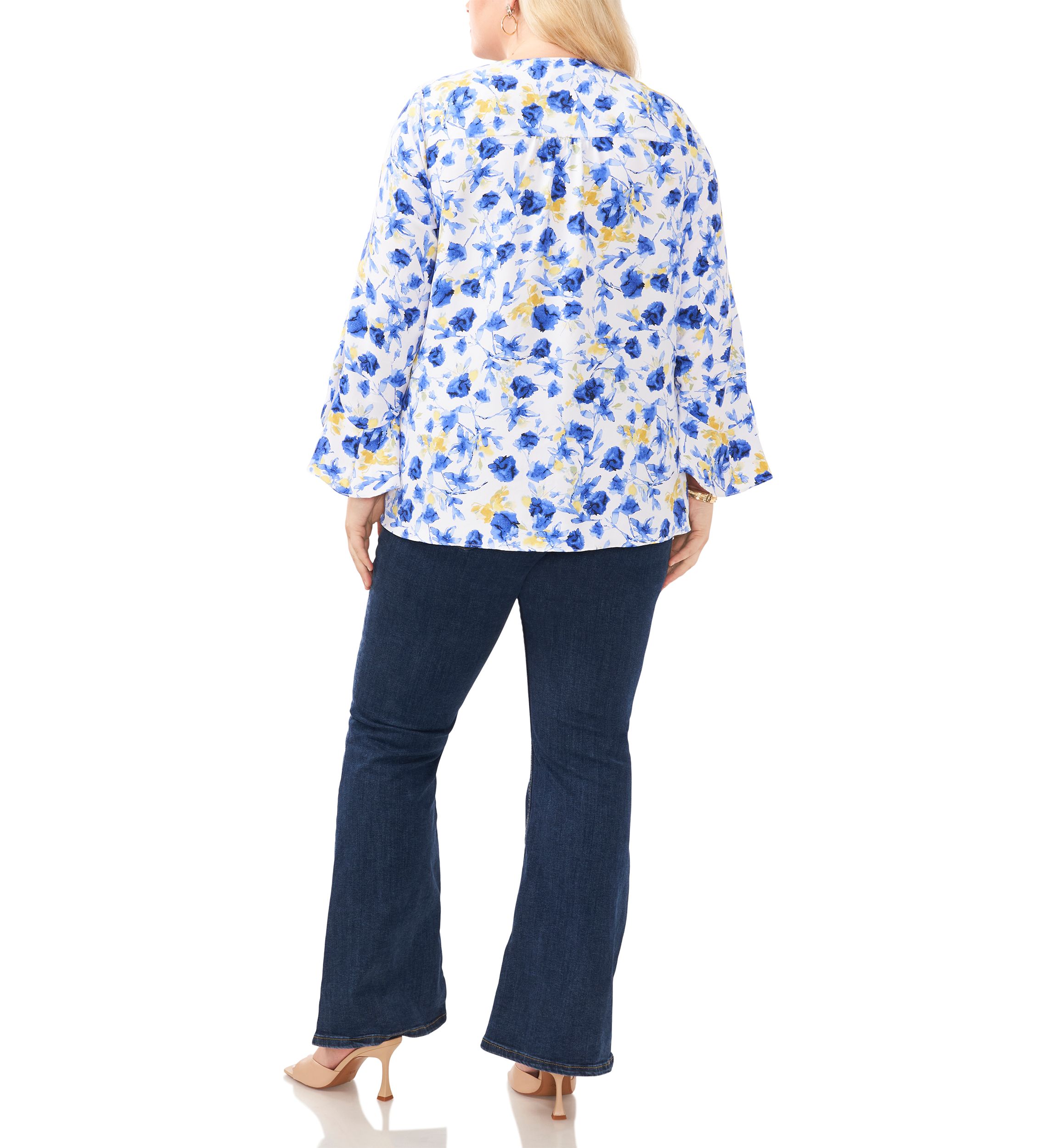 Plus Size V-Neck Blouse with Double Layer Hem