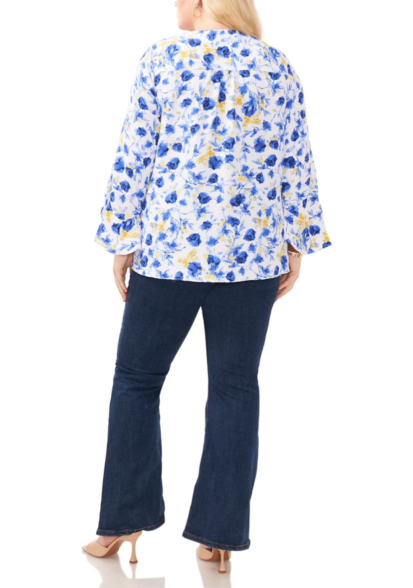 Plus Size V-Neck Blouse with Double Layer Hem