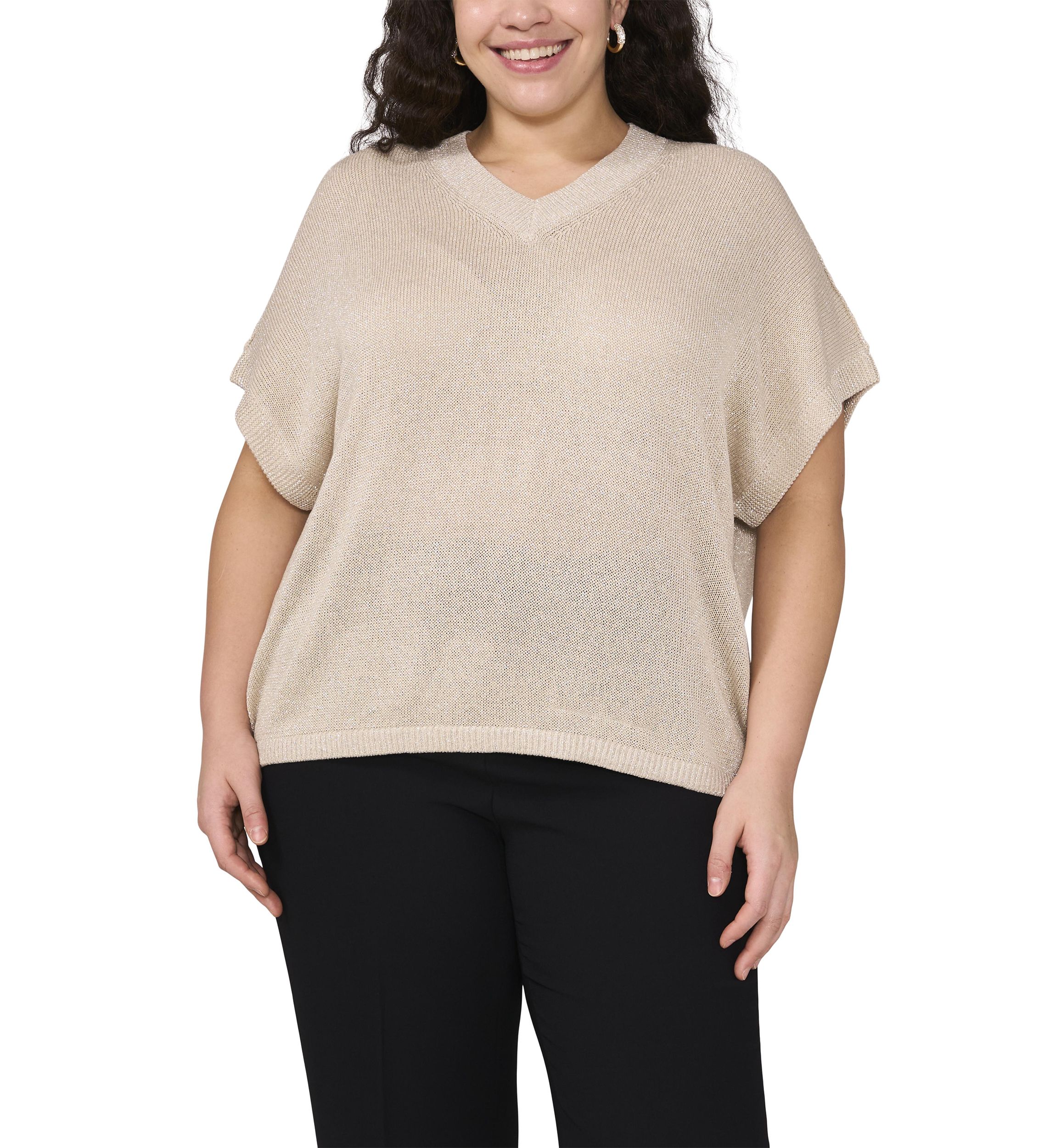 Plus Size V-Neck Lurex Dolman Top