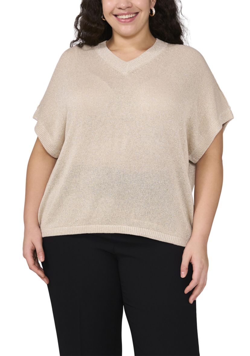 Plus Size V-Neck Lurex Dolman Top