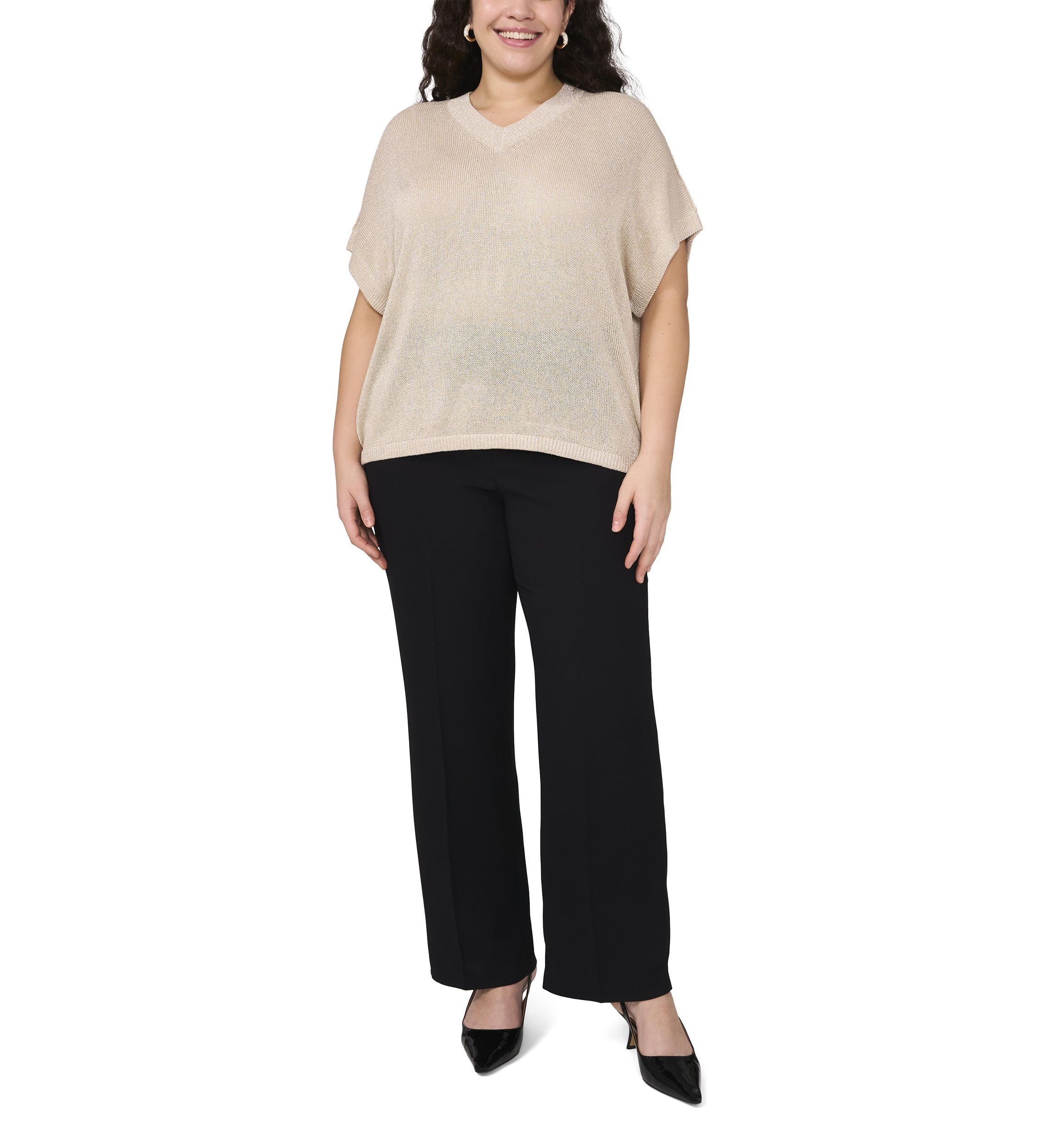 Plus Size V-Neck Lurex Dolman Top
