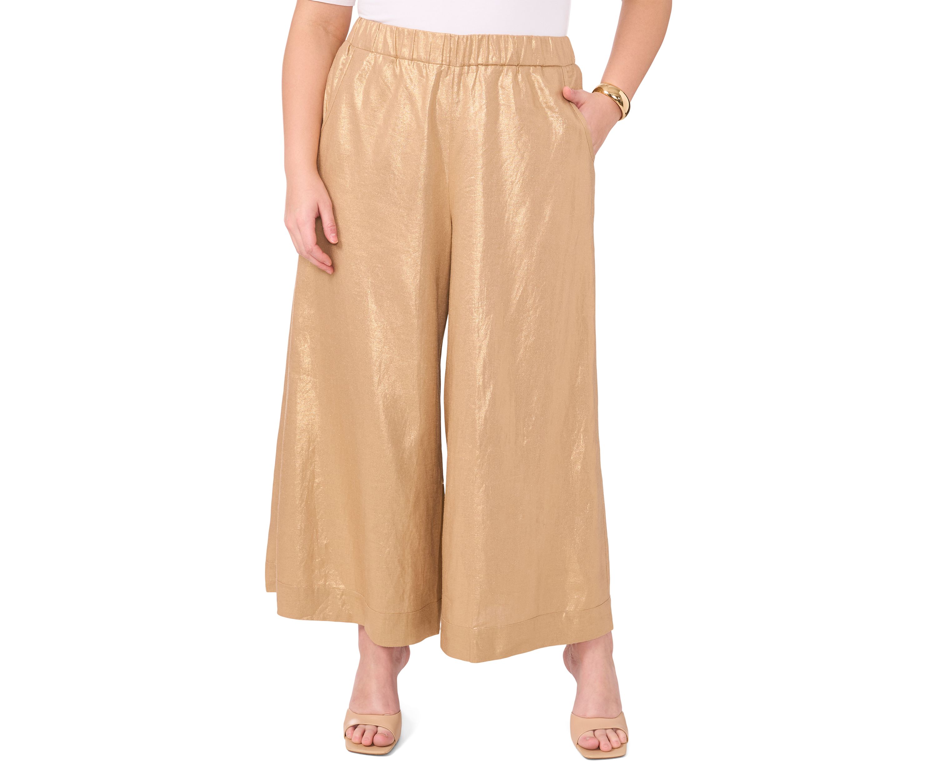 Plus Size Pull On Wide Leg Cropped Pants