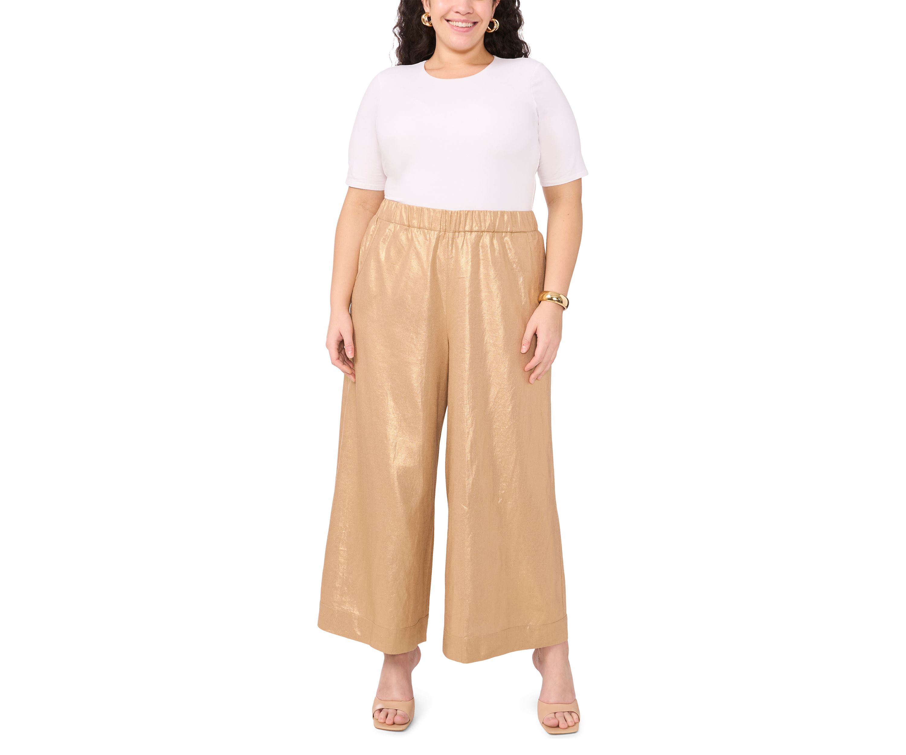 Plus Size Pull On Wide Leg Cropped Pants