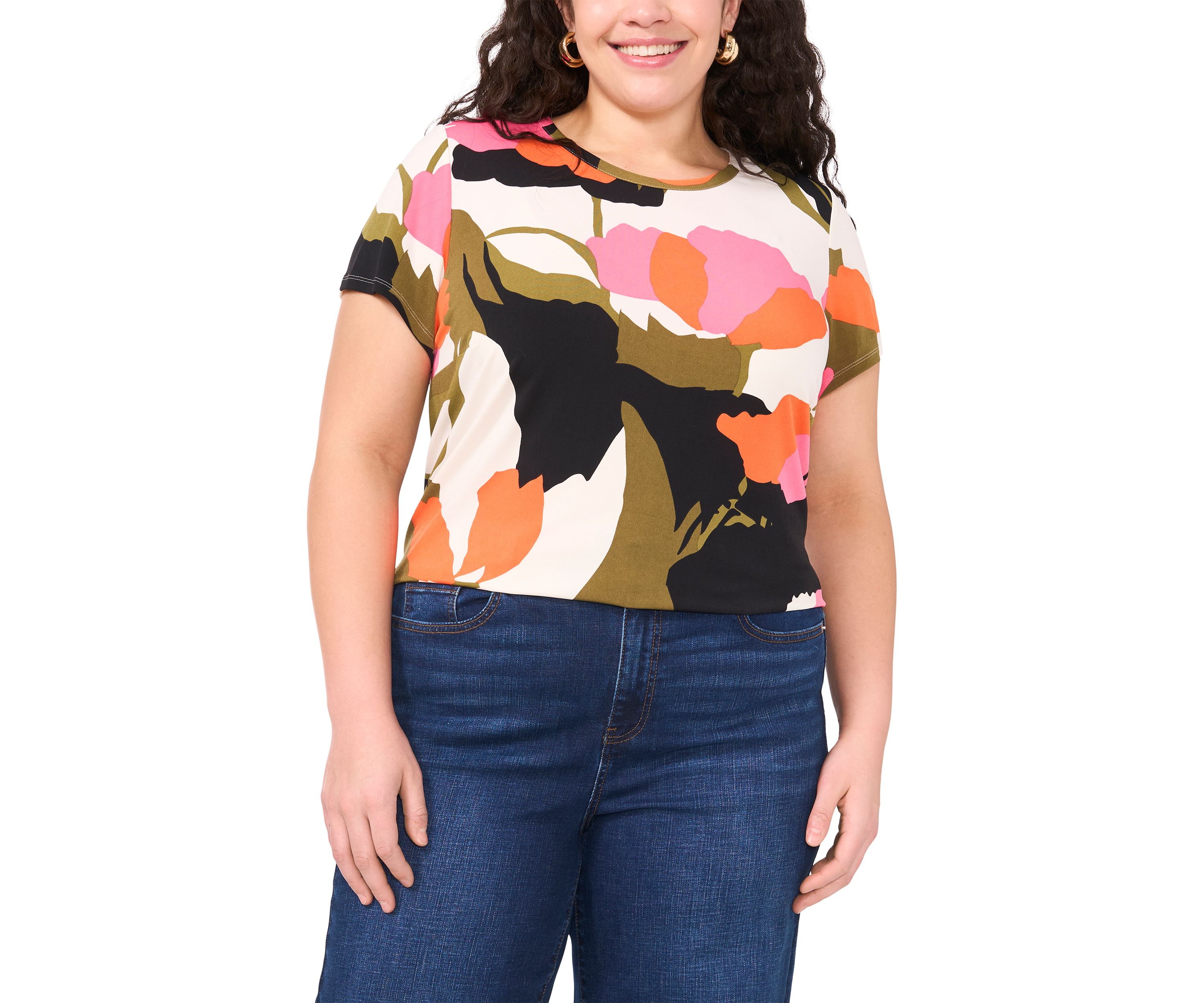 Plus Size Short Sleeve Crew Neck Split Back T-Shirt
