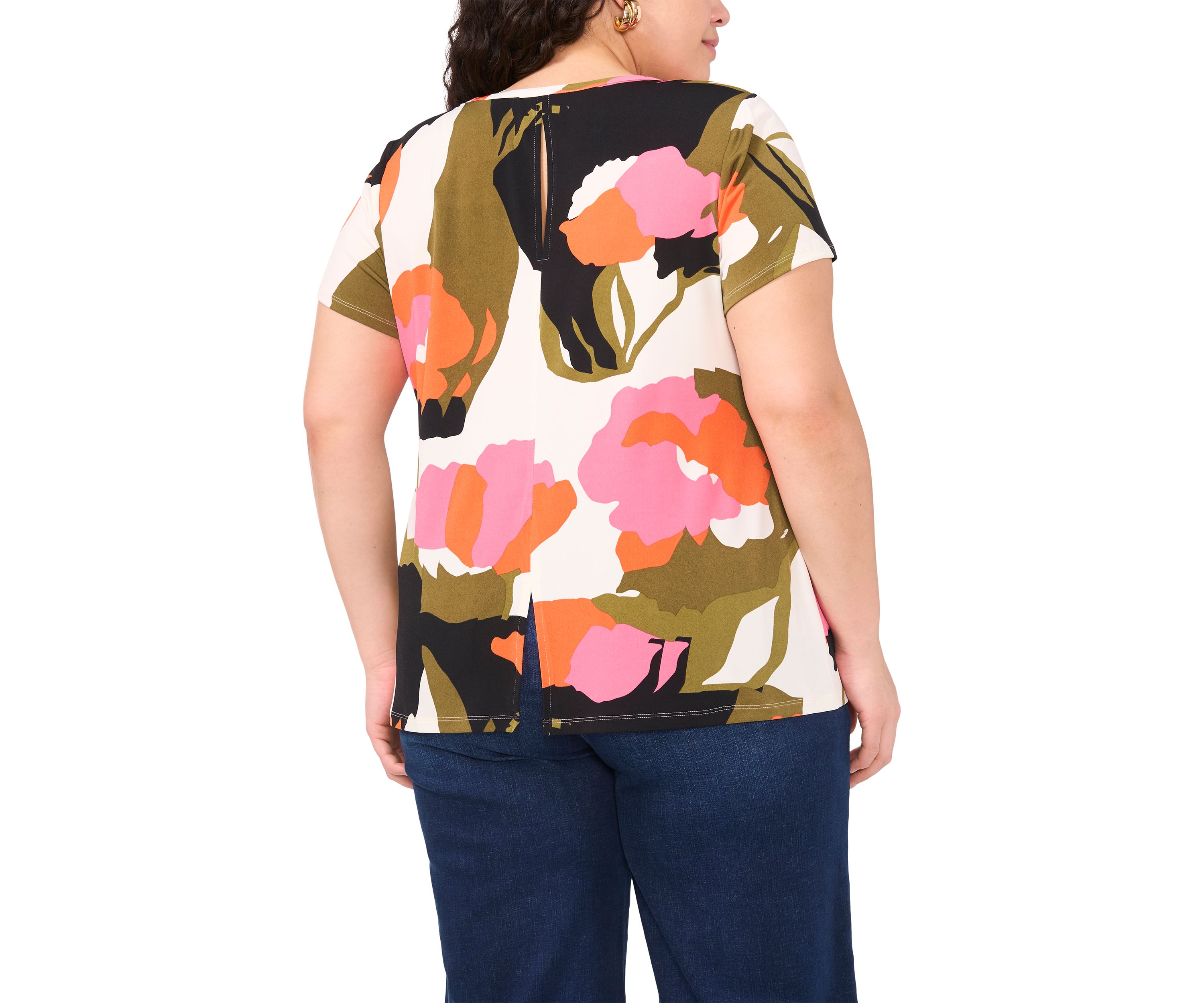 Plus Size Short Sleeve Crew Neck Split Back T-Shirt