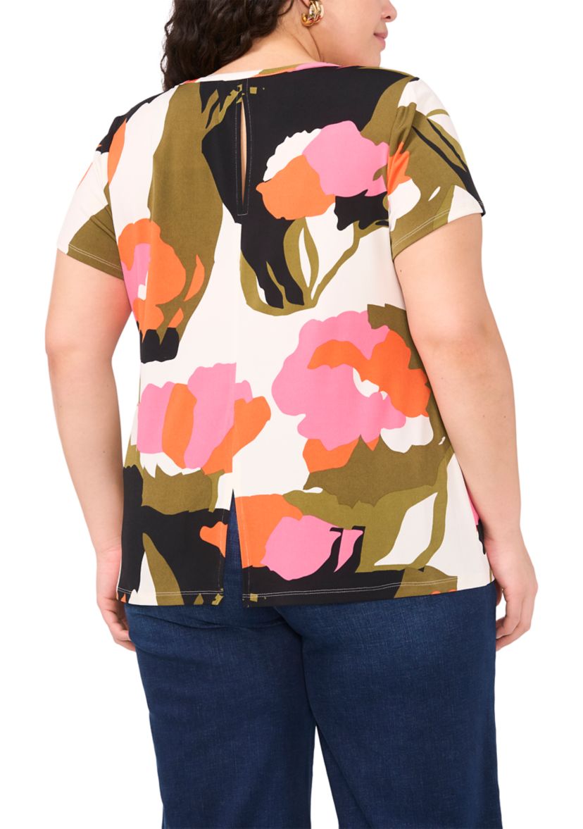 Plus Size Short Sleeve Crew Neck Split Back T-Shirt