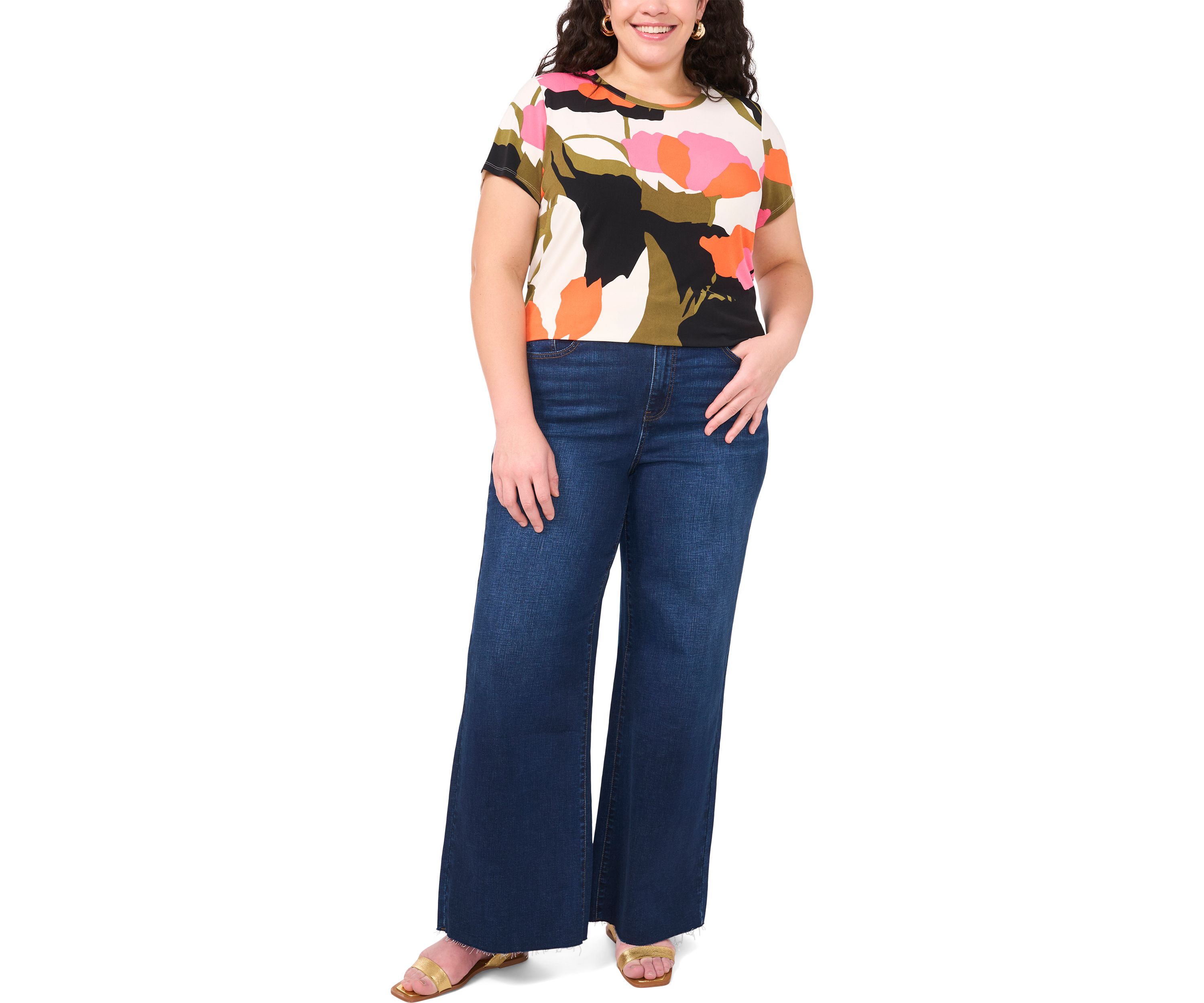 Plus Size Short Sleeve Crew Neck Split Back T-Shirt