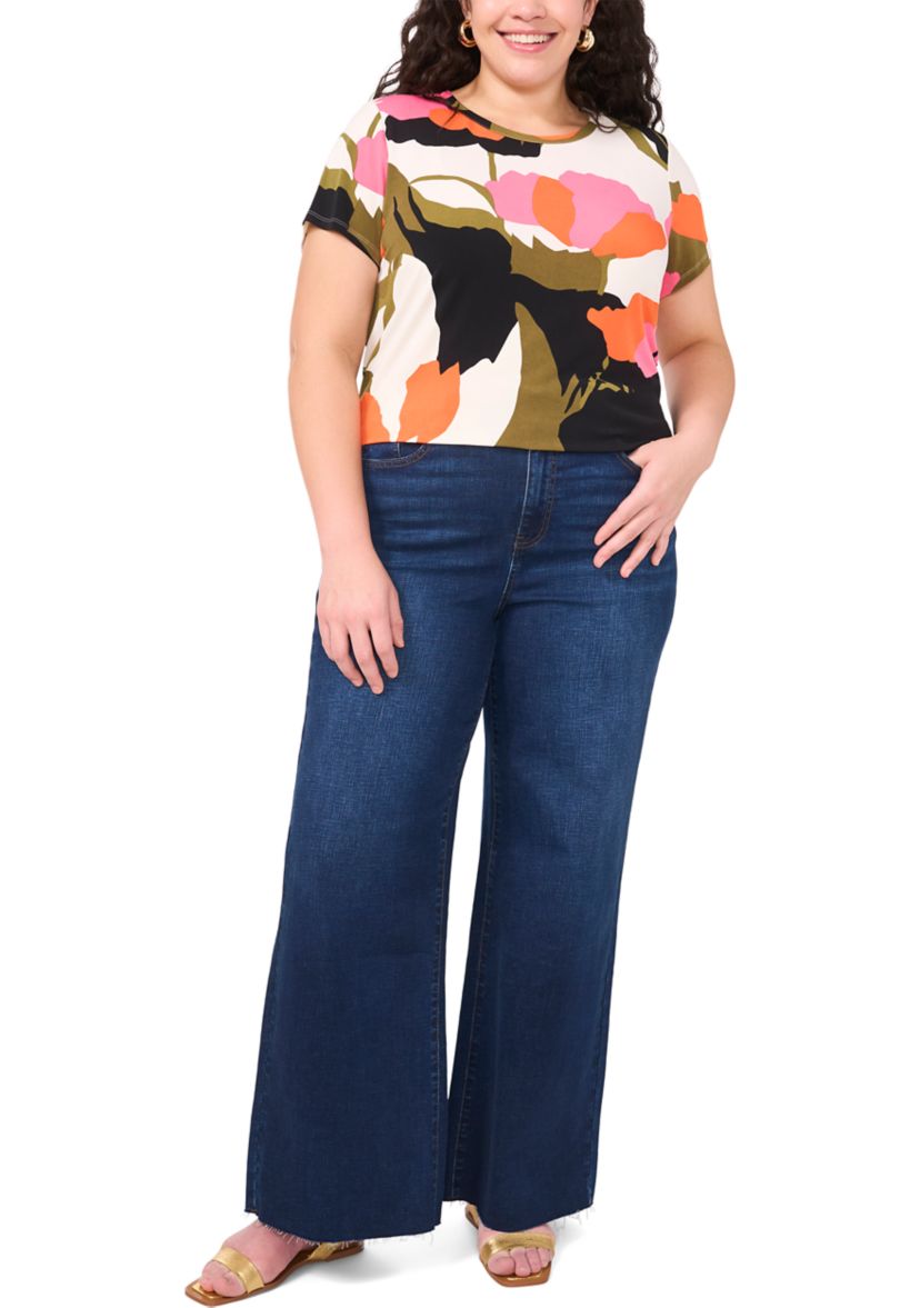 Plus Size Short Sleeve Crew Neck Split Back T-Shirt