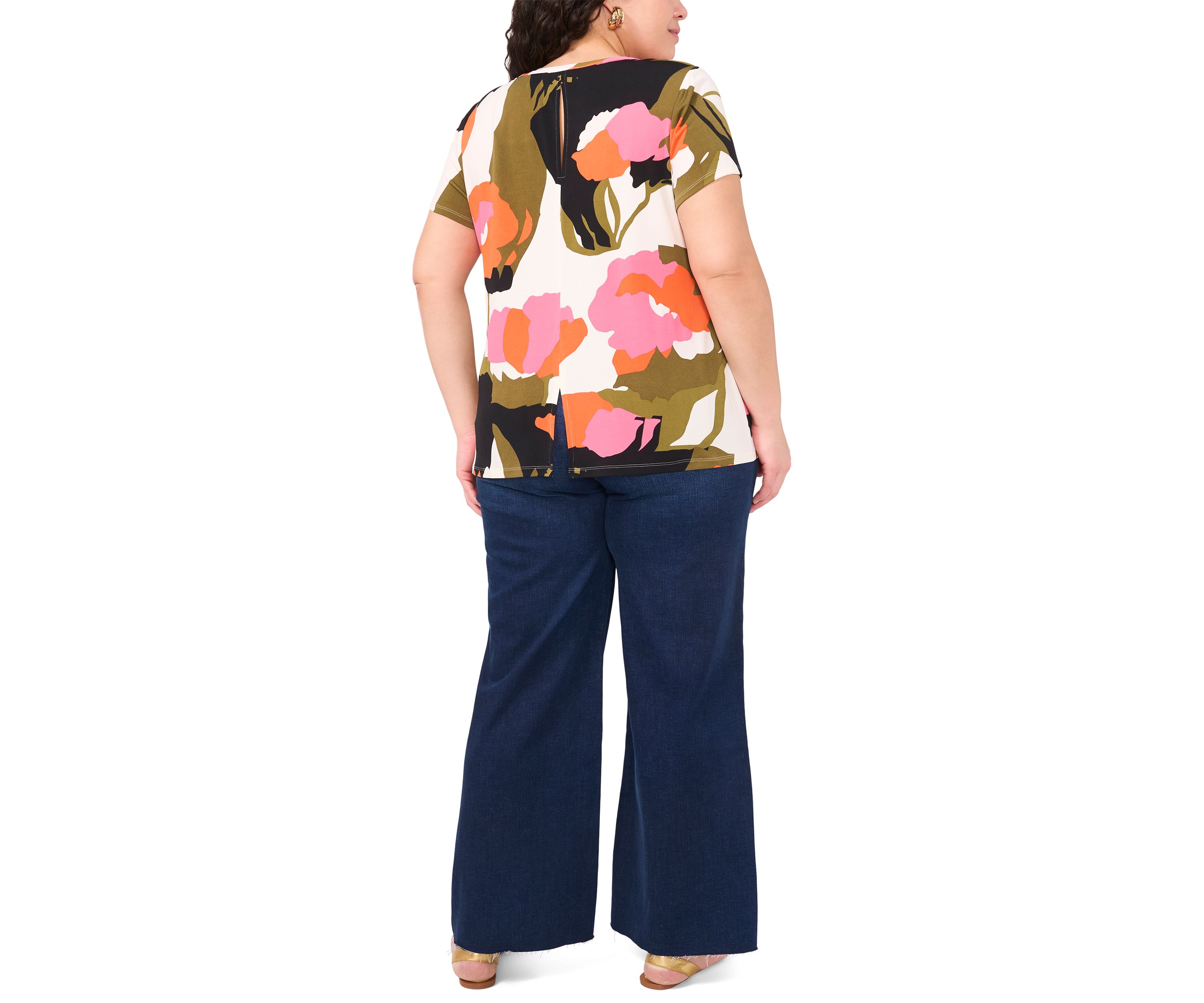 Plus Size Short Sleeve Crew Neck Split Back T-Shirt