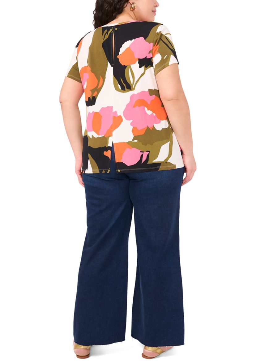 Plus Size Short Sleeve Crew Neck Split Back T-Shirt
