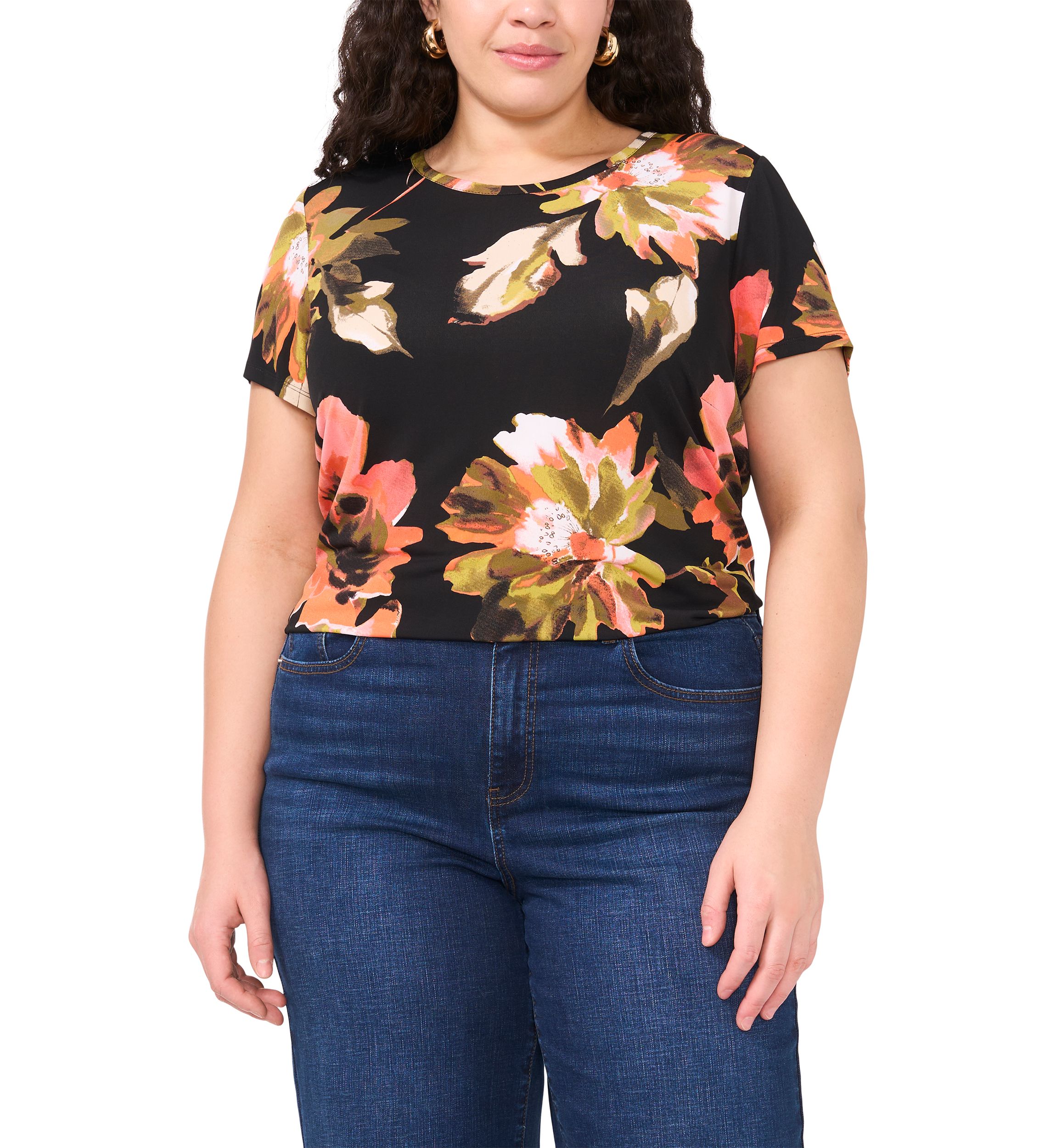 Plus Size Short Sleeve Crew Neck Split Back T-Shirt