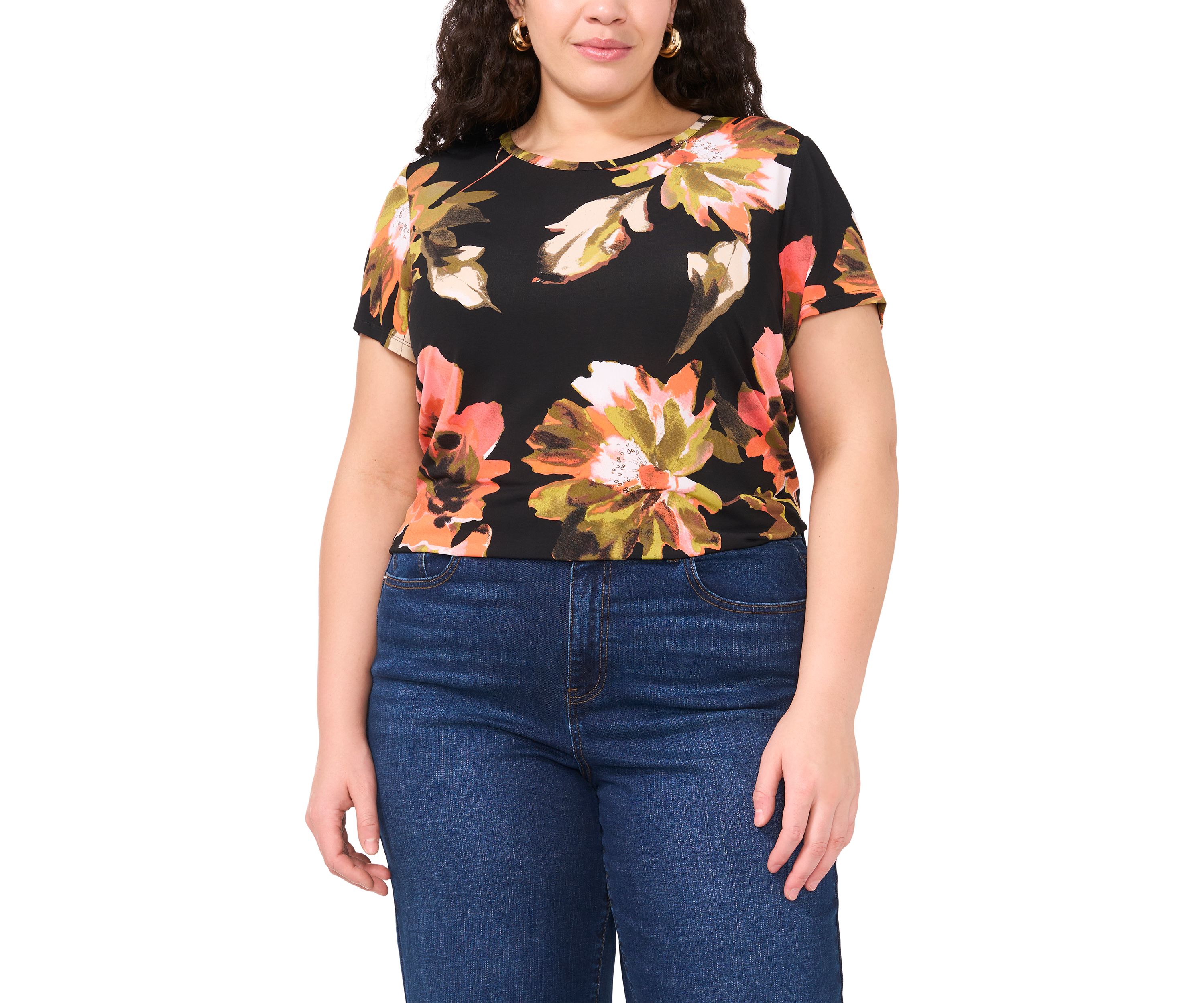 Plus Size Short Sleeve Crew Neck Split Back T-Shirt