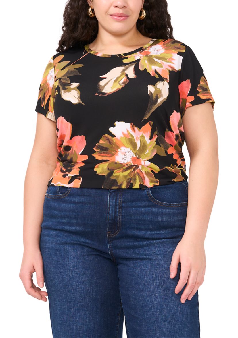 Plus Size Short Sleeve Crew Neck Split Back T-Shirt