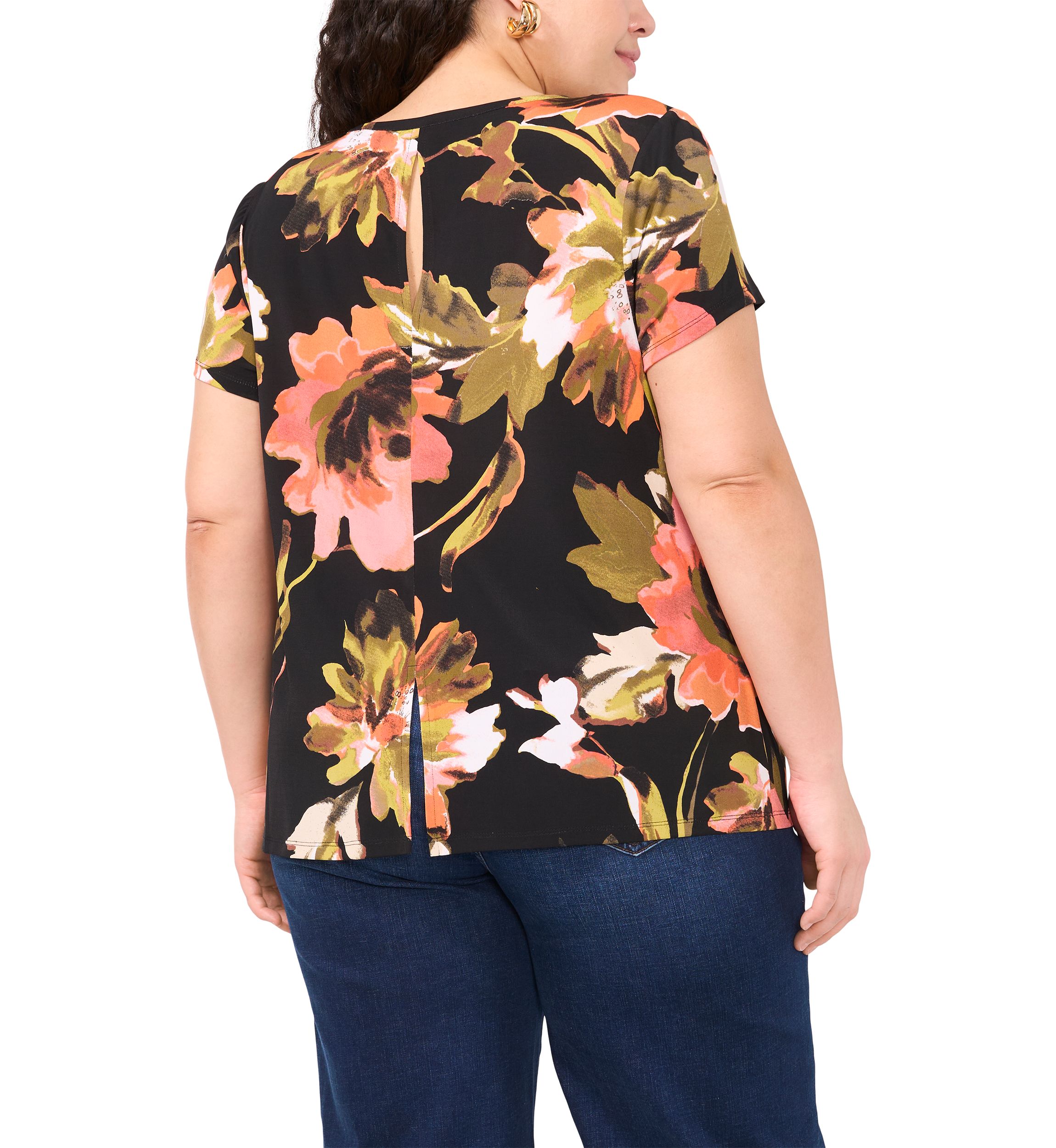 Plus Size Short Sleeve Crew Neck Split Back T-Shirt