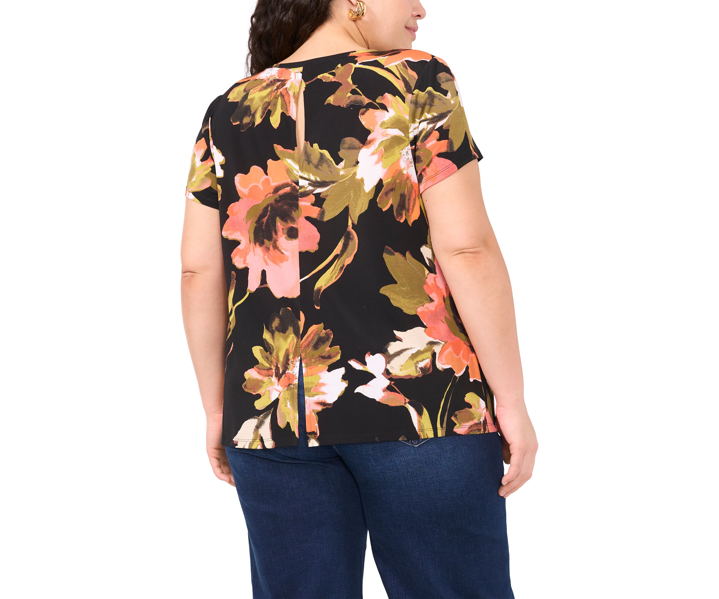 Plus Size Short Sleeve Crew Neck Split Back T-Shirt