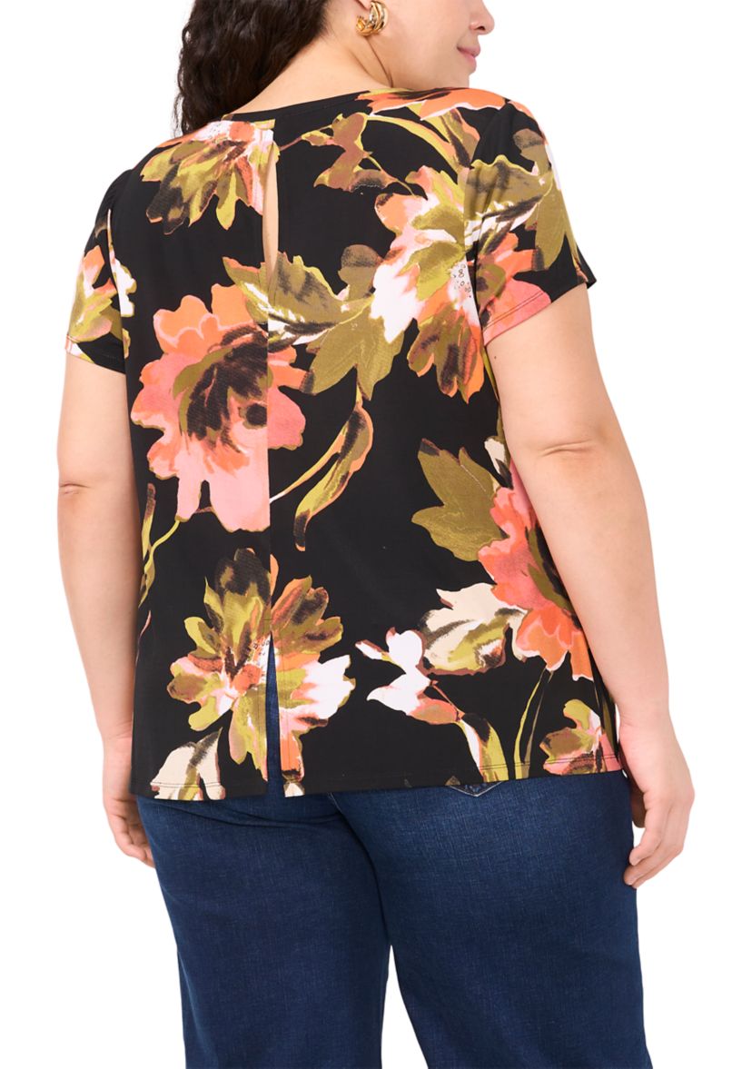 Plus Size Short Sleeve Crew Neck Split Back T-Shirt