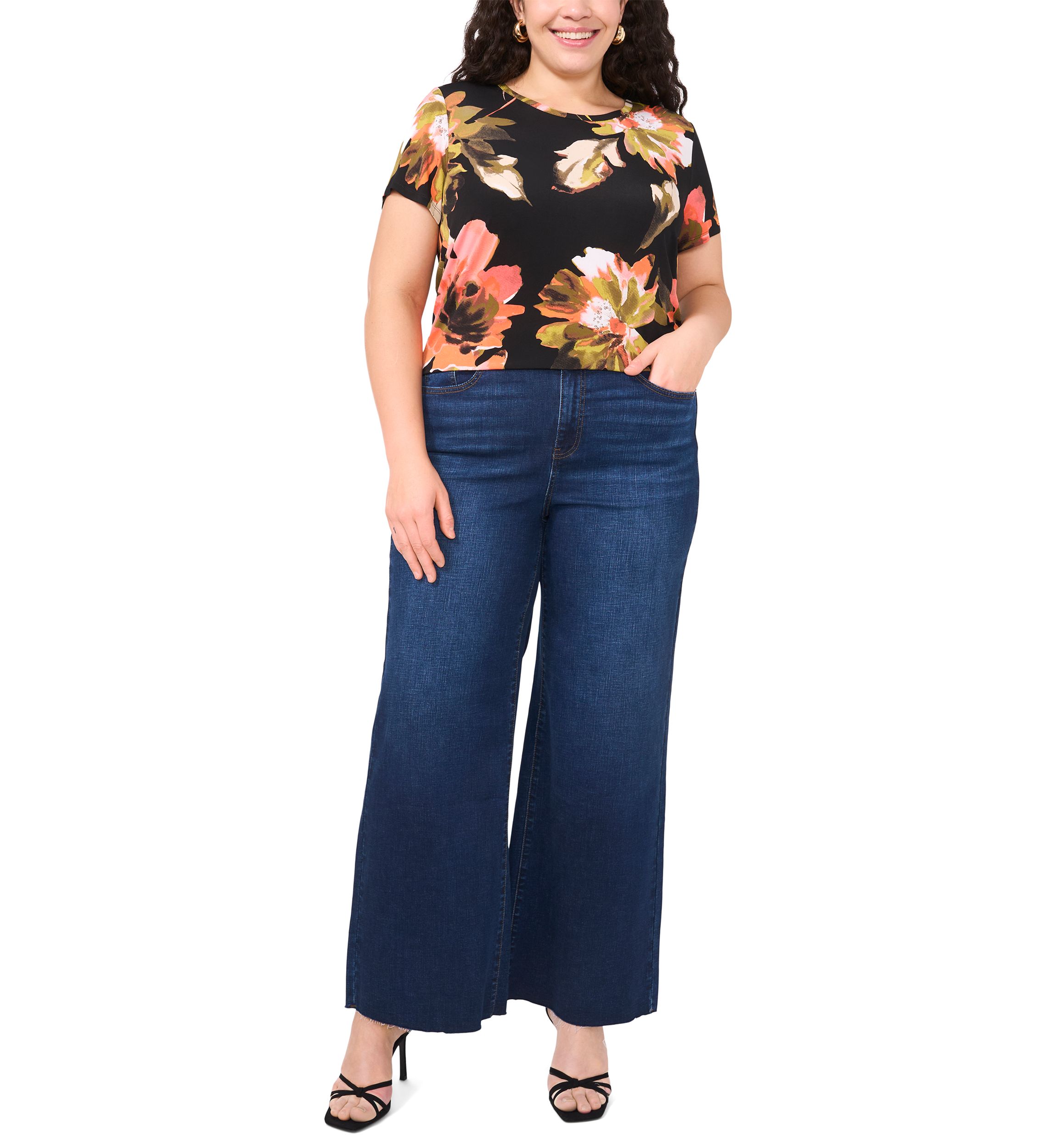 Plus Size Short Sleeve Crew Neck Split Back T-Shirt